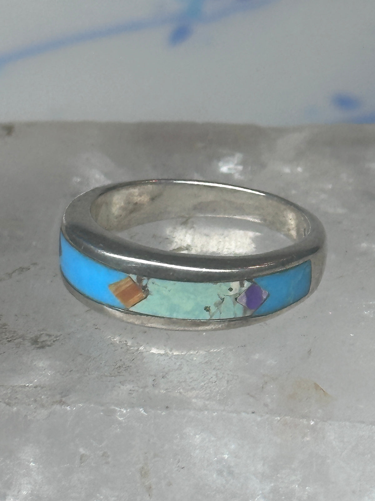 Vintage Southwestern Silver Multi Stone Inlay Ring WJ Ashton Begay Style Size 8 925