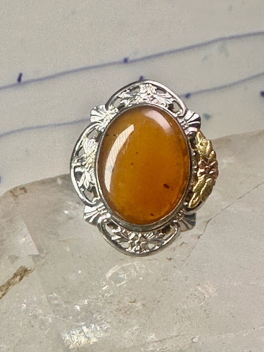 Black Hills Gold ring long stone leaves size 7.50 sterling silver women girls