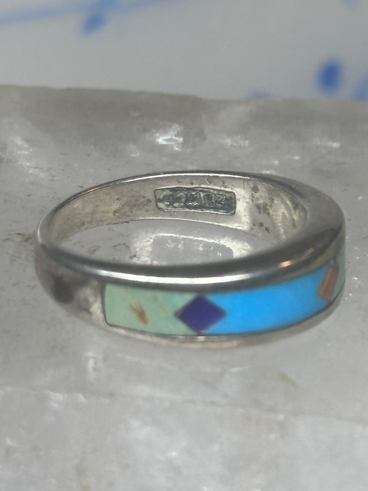 Vintage Southwestern Silver Multi Stone Inlay Ring WJ Ashton Begay Style Size 8 925