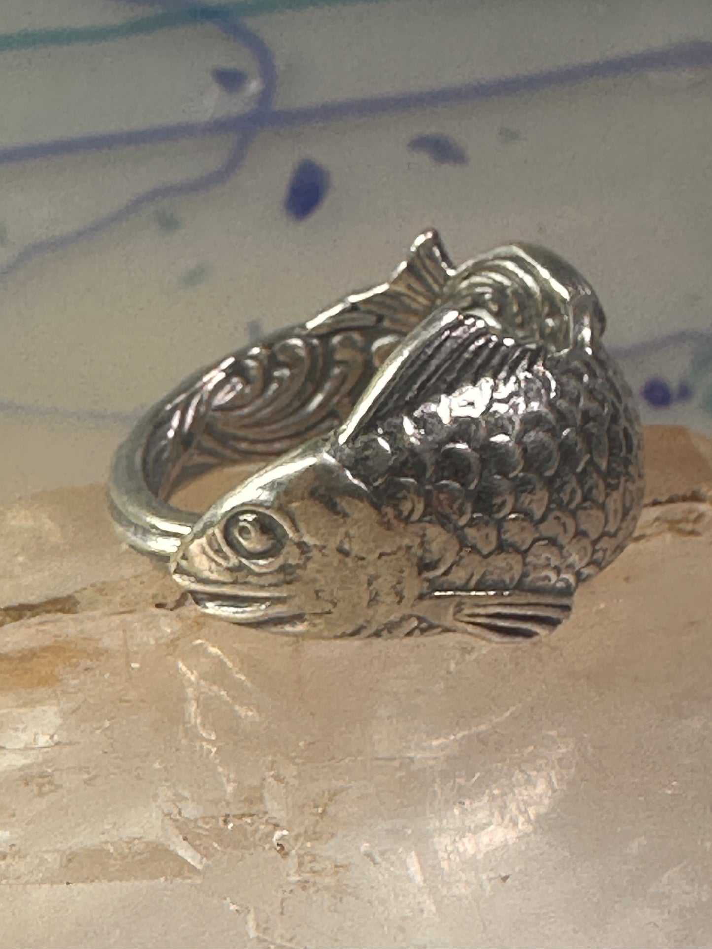 Fish spoon ring size 7.50 adjustable fishermen sterling silver band