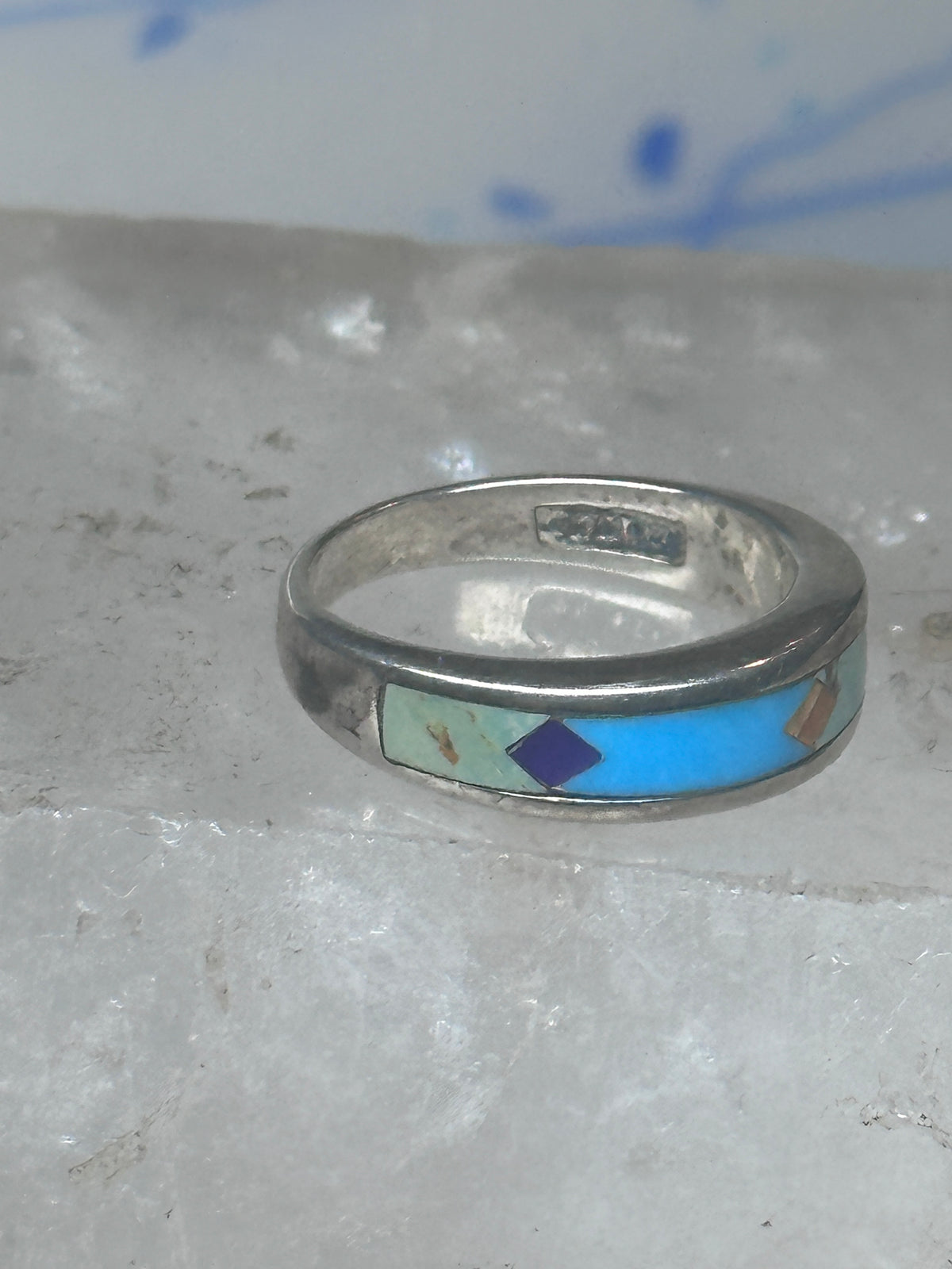 Vintage Southwestern Silver Multi Stone Inlay Ring WJ Ashton Begay Style Size 8 925