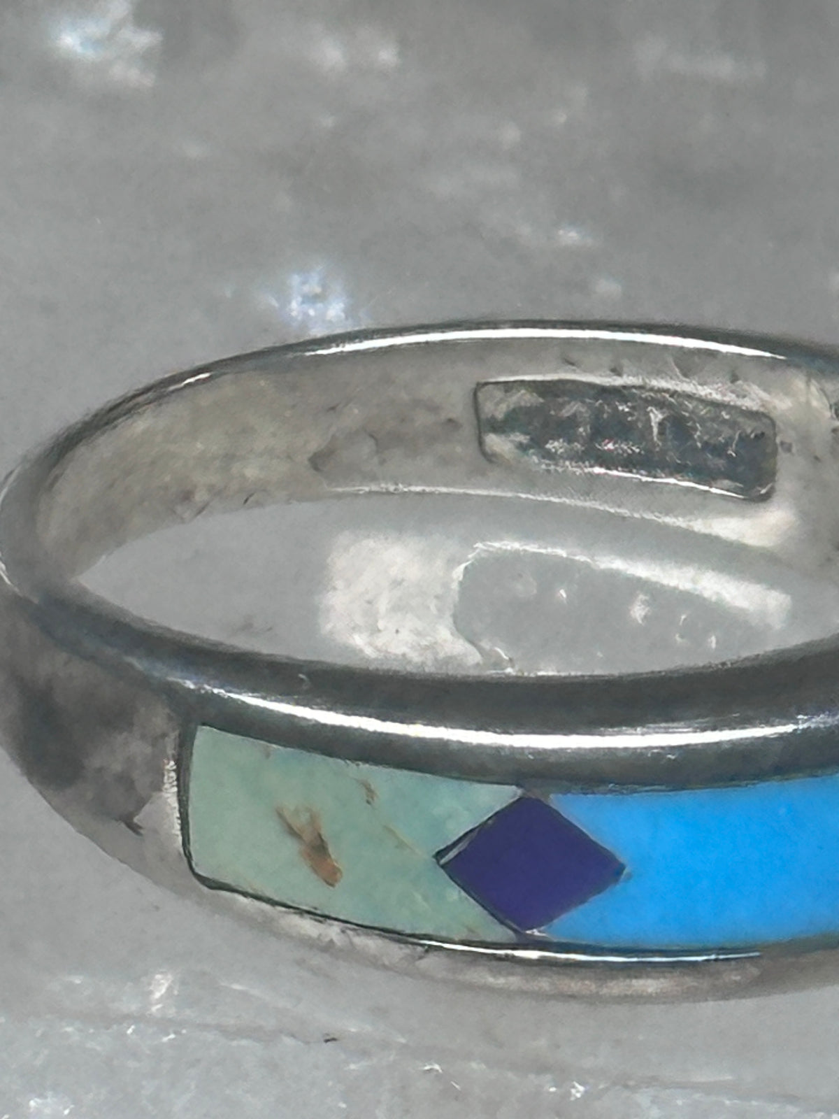 Vintage Southwestern Silver Multi Stone Inlay Ring WJ Ashton Begay Style Size 8 925