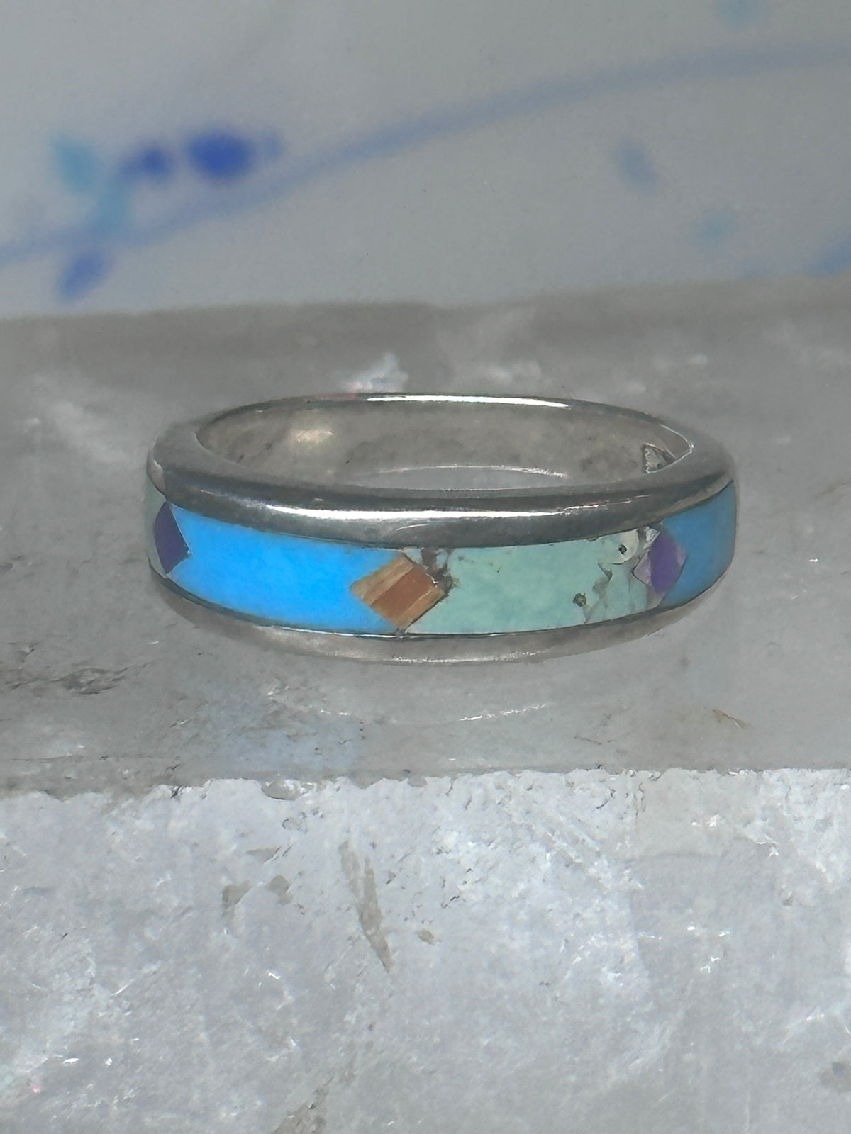 Vintage Southwestern Silver Multi Stone Inlay Ring WJ Ashton Begay Style Size 8 925