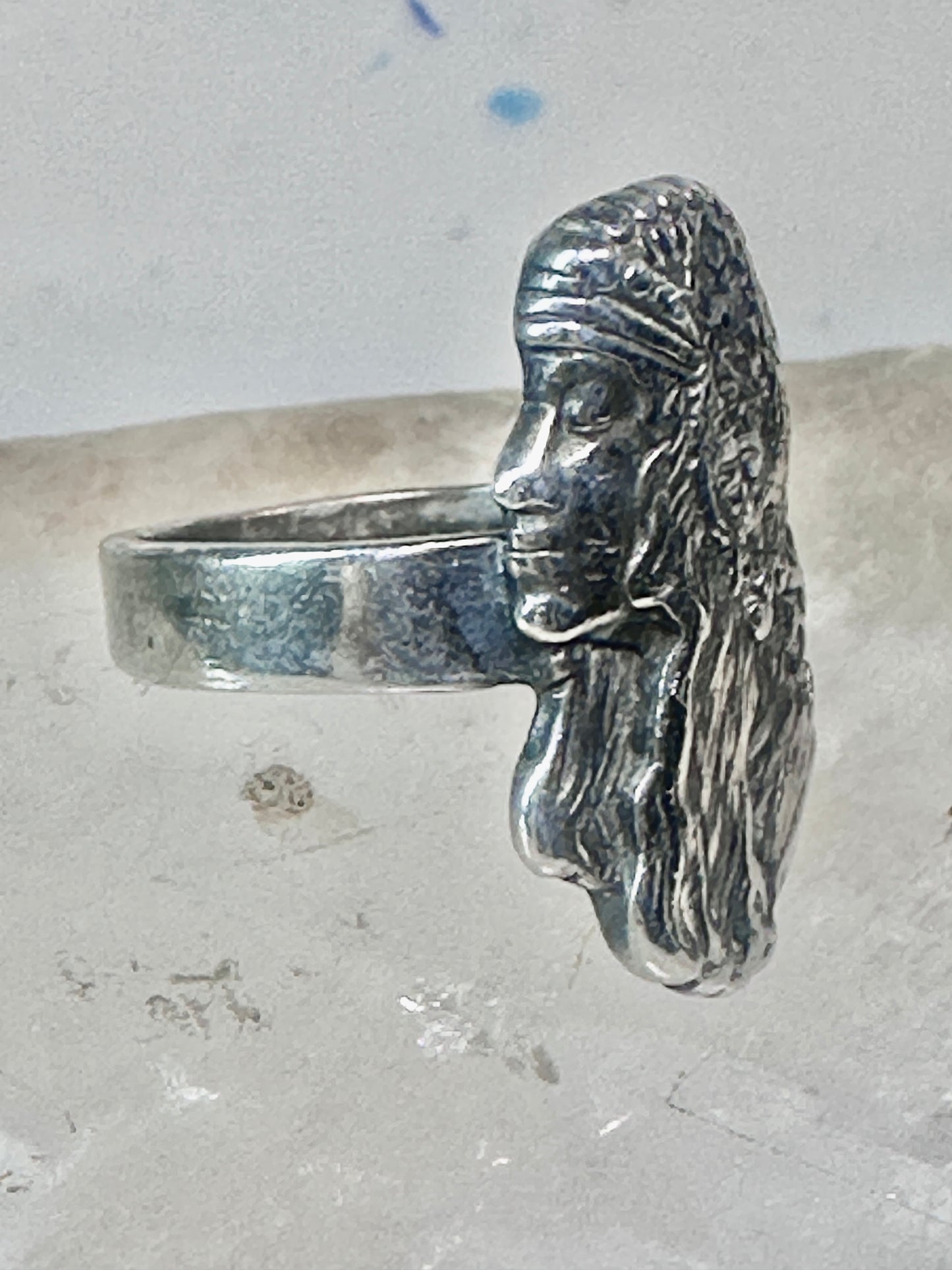 Face ring Art Deco style band size 7.25 sterling silver women
