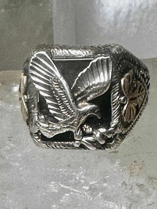 Eagle ring size 10 Black Hills Gold onyx leaves sterling silver band women men