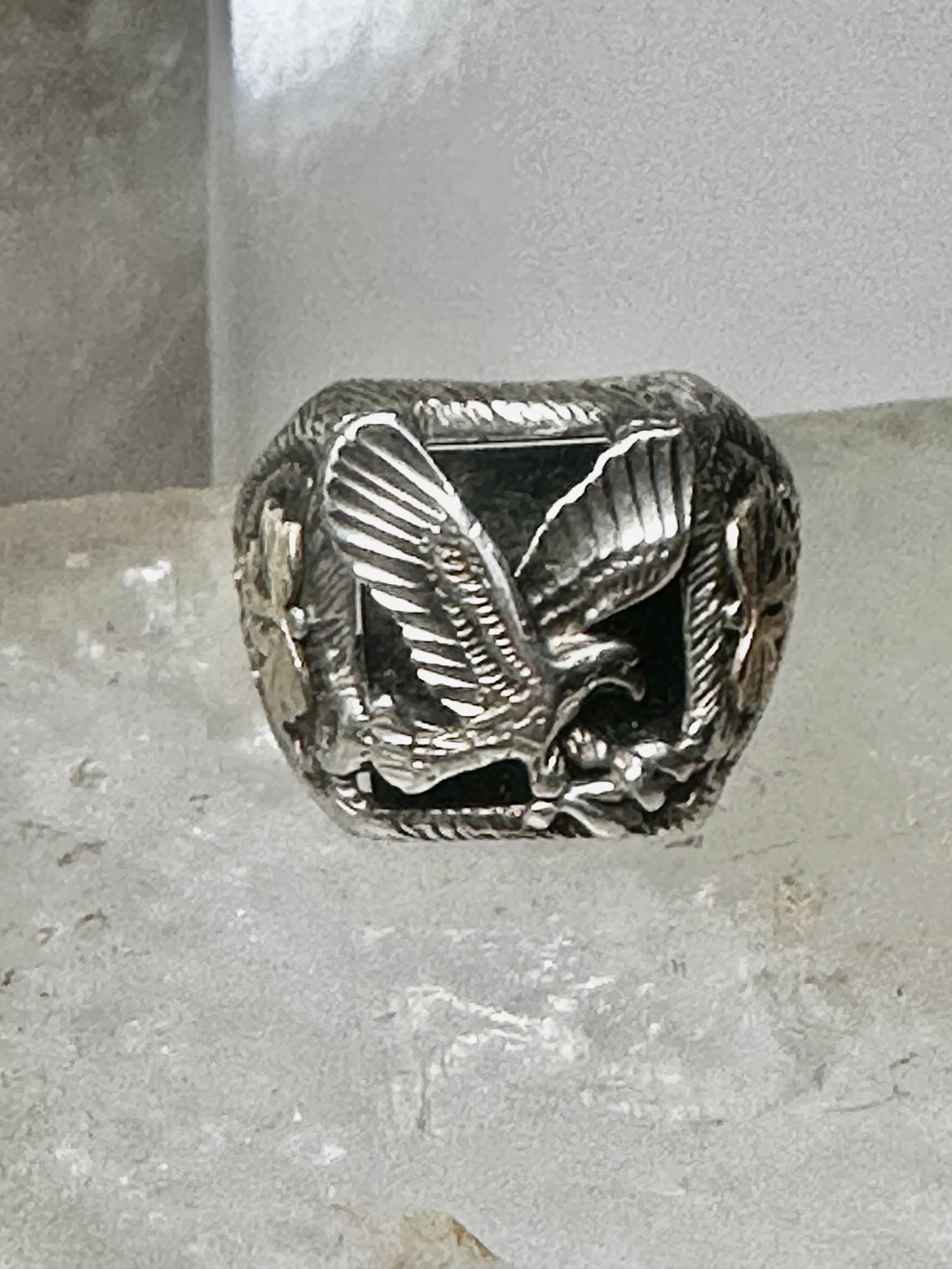 Eagle ring size 10 Black Hills Gold onyx leaves sterling silver band women men