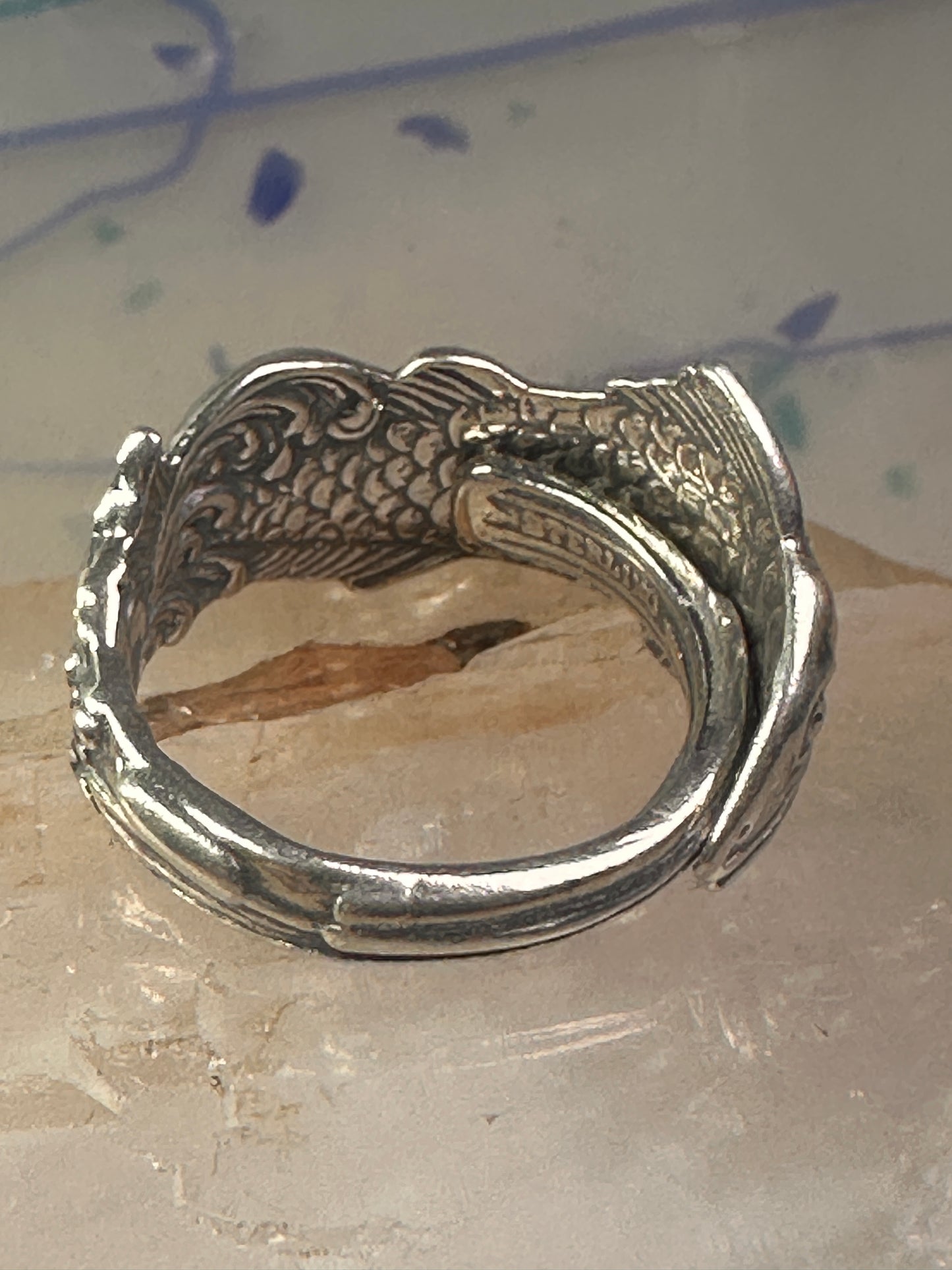 Fish spoon ring size 7.50 adjustable fishermen sterling silver band