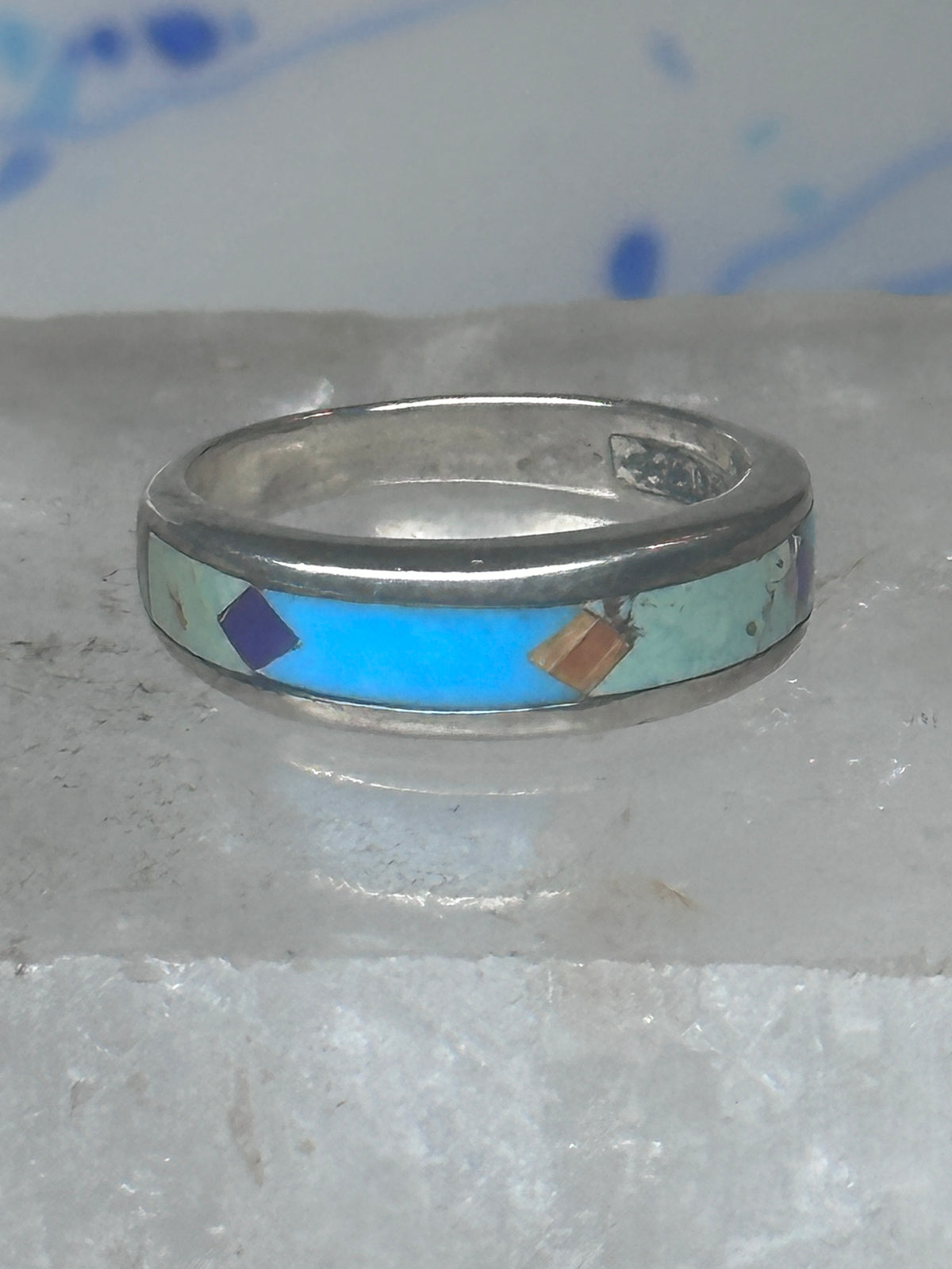 Vintage Southwestern Silver Multi Stone Inlay Ring WJ Ashton Begay Style Size 8 925