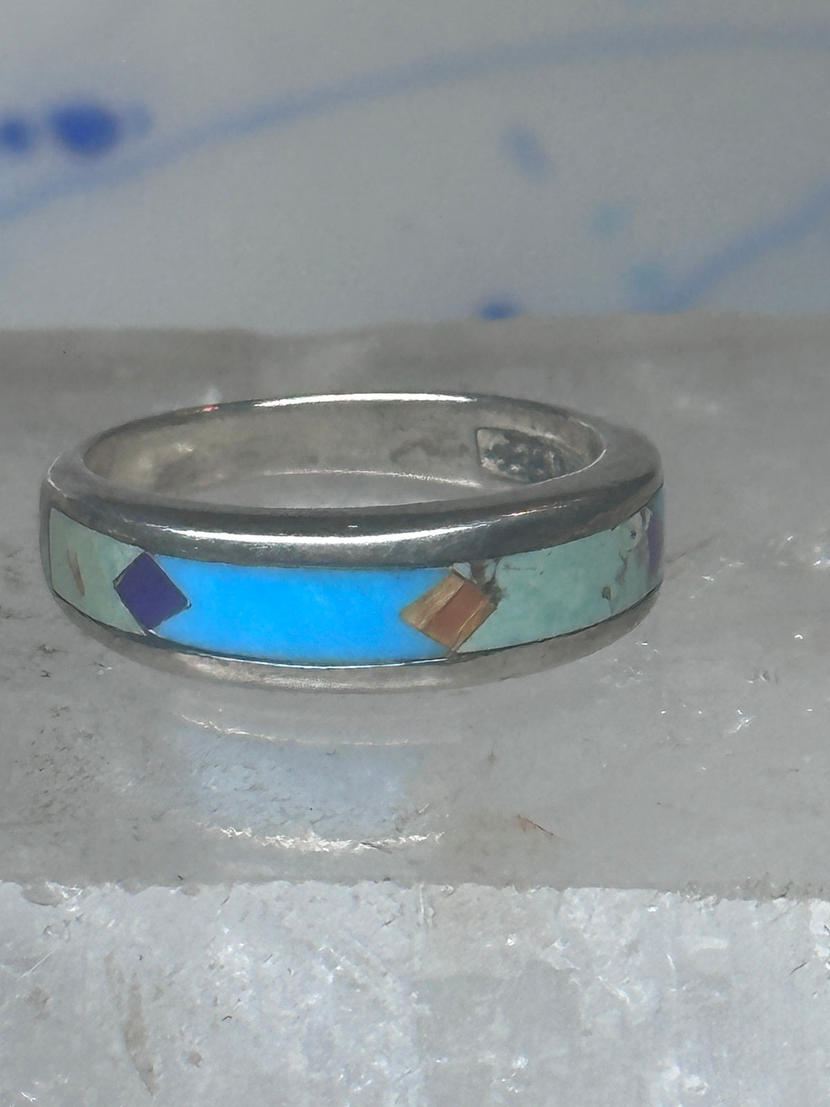 Vintage Southwestern Silver Multi Stone Inlay Ring WJ Ashton Begay Style Size 8 925