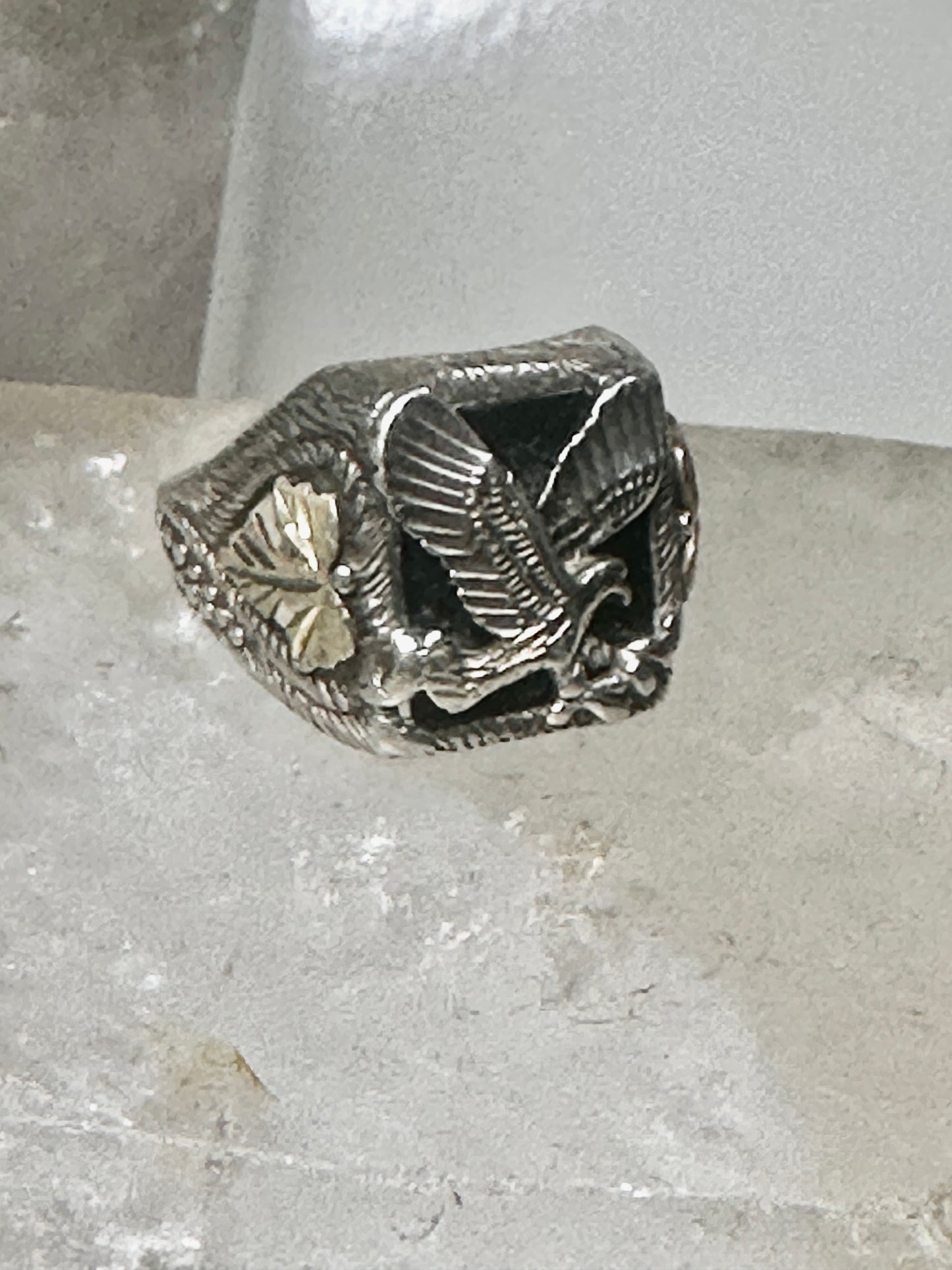 Eagle ring size 10 Black Hills Gold onyx leaves sterling silver band women men