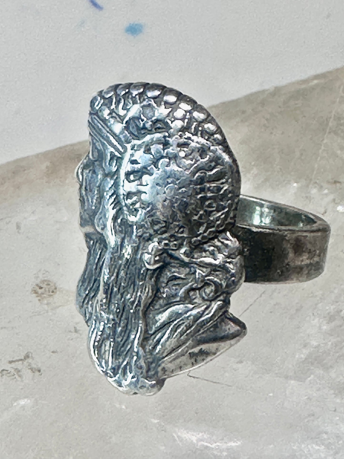 Face ring Art Deco style band size 7.25 sterling silver women