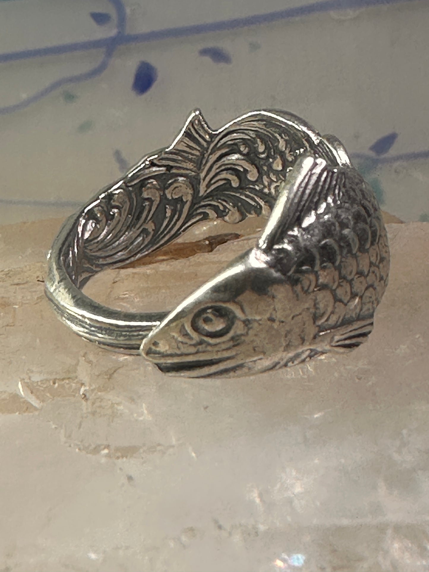 Fish spoon ring size 7.50 adjustable fishermen sterling silver band