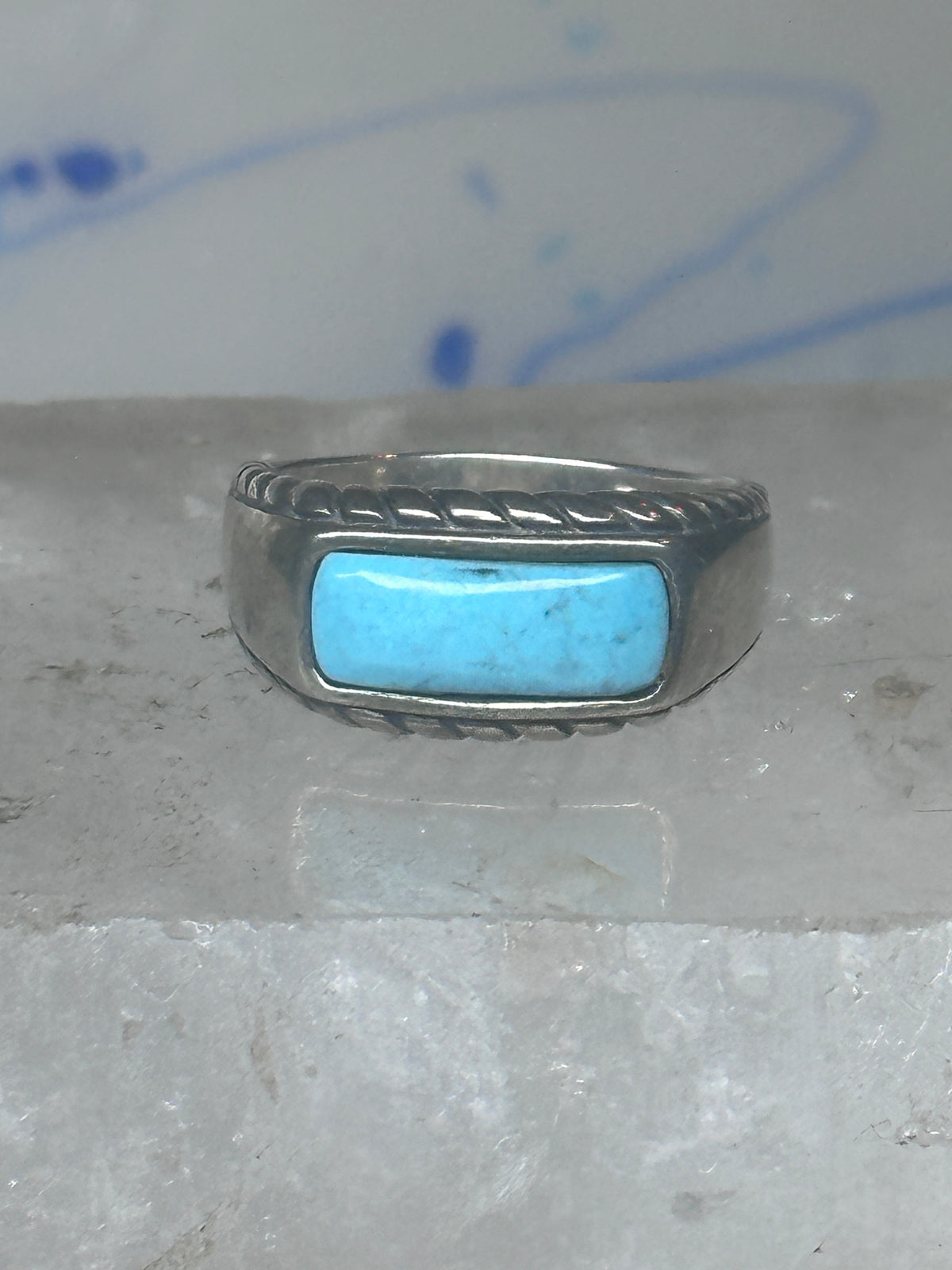 Vintage Sterling Silver Bar Turquoise Rope Ring Carolyn Pollack Size 9 925