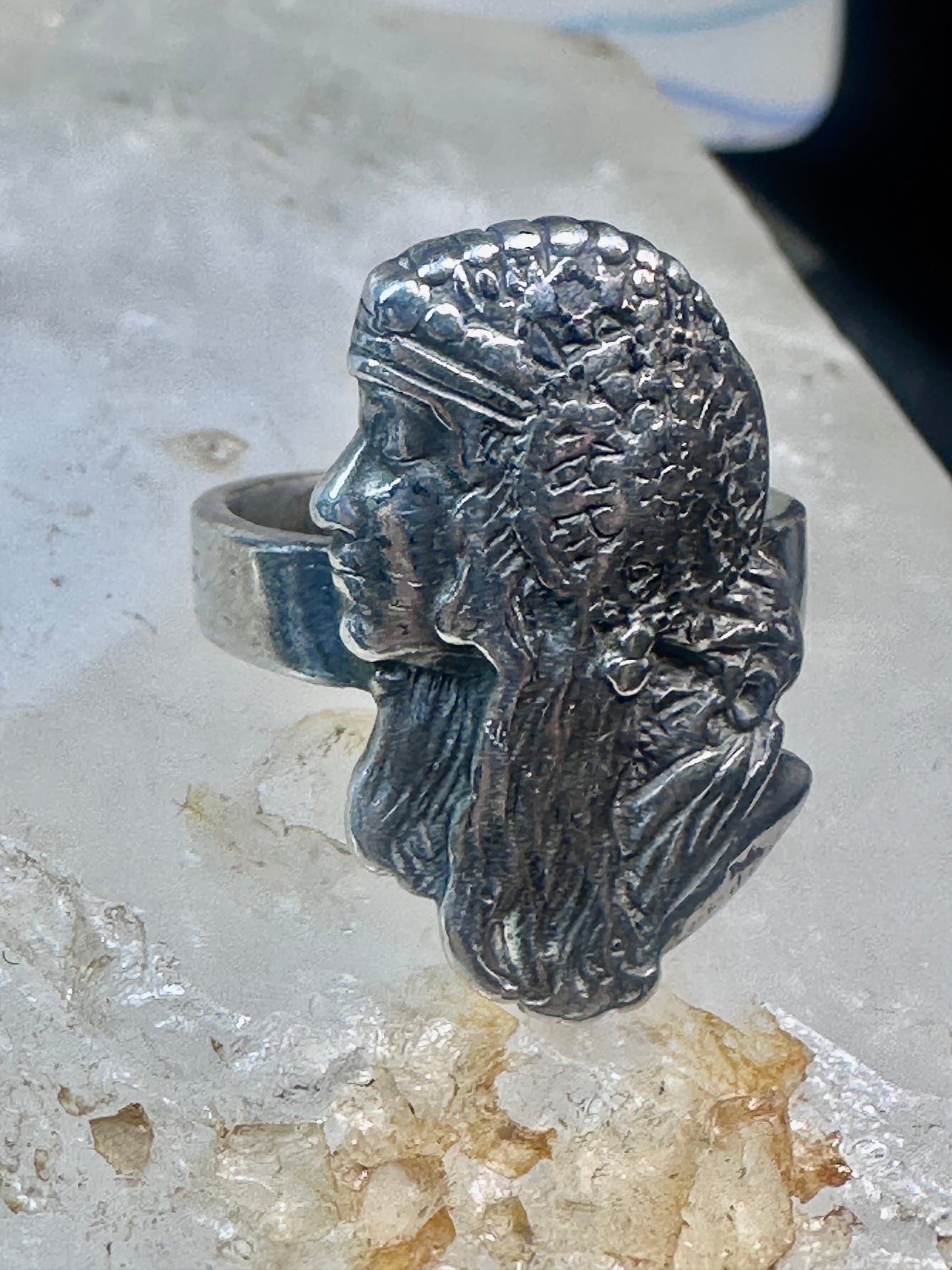 Face ring Art Deco style band size 7.25 sterling silver women