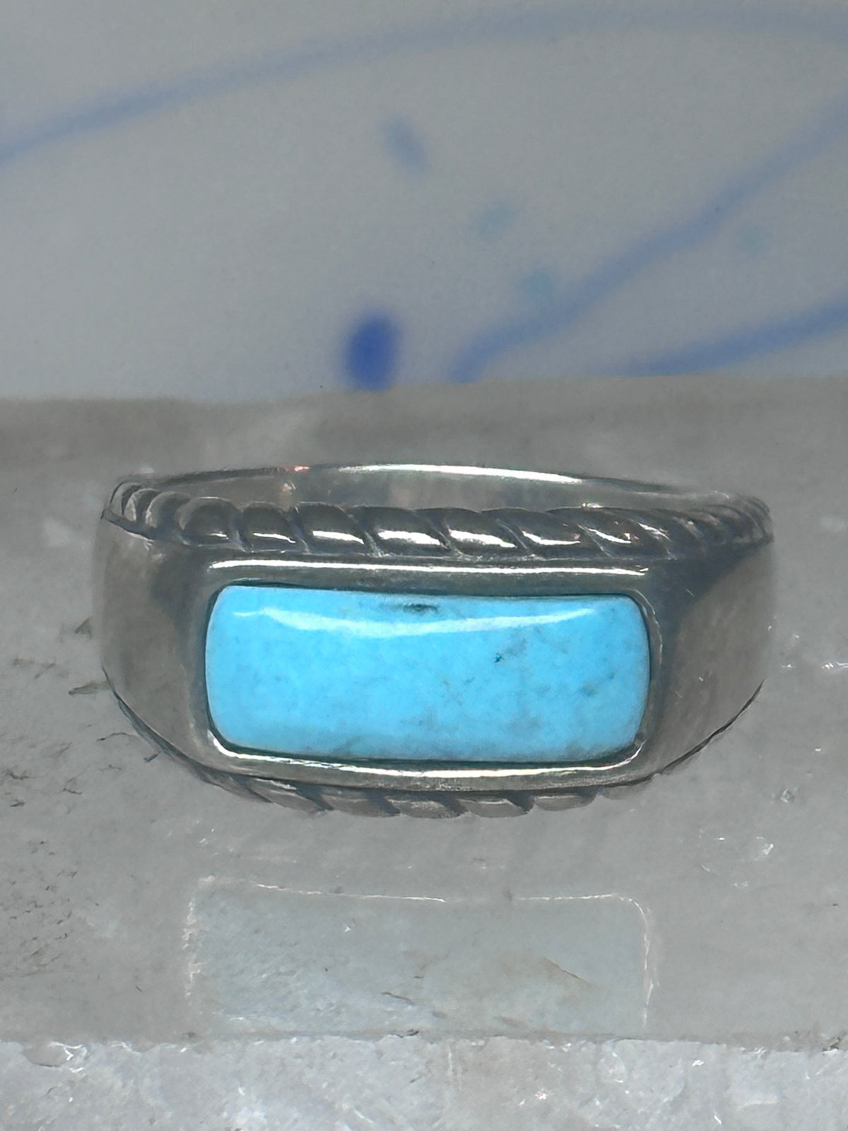 Vintage Sterling Silver Bar Turquoise Rope Ring Carolyn Pollack Size 9 925
