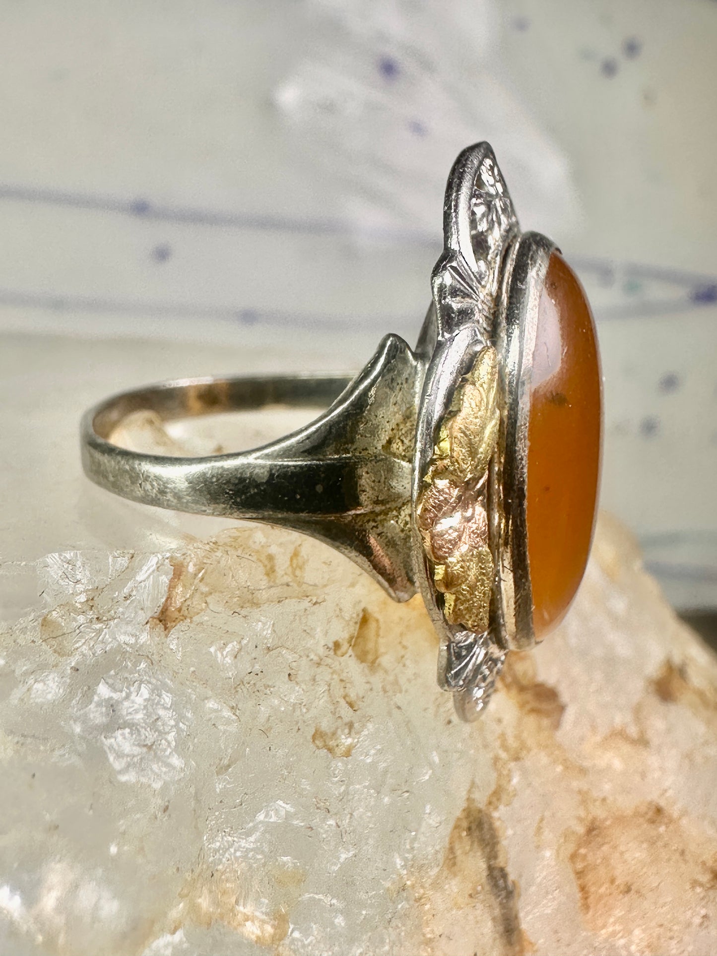 Black Hills Gold ring long stone leaves size 7.50 sterling silver women girls