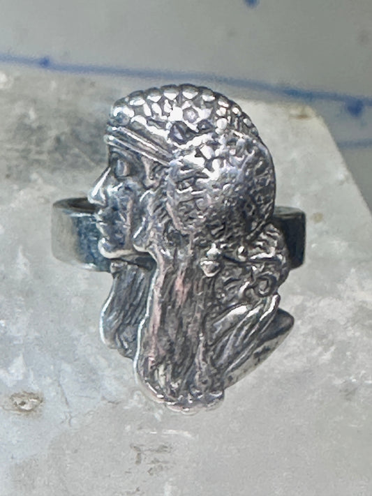 Face ring Art Deco style band size 7.25 sterling silver women