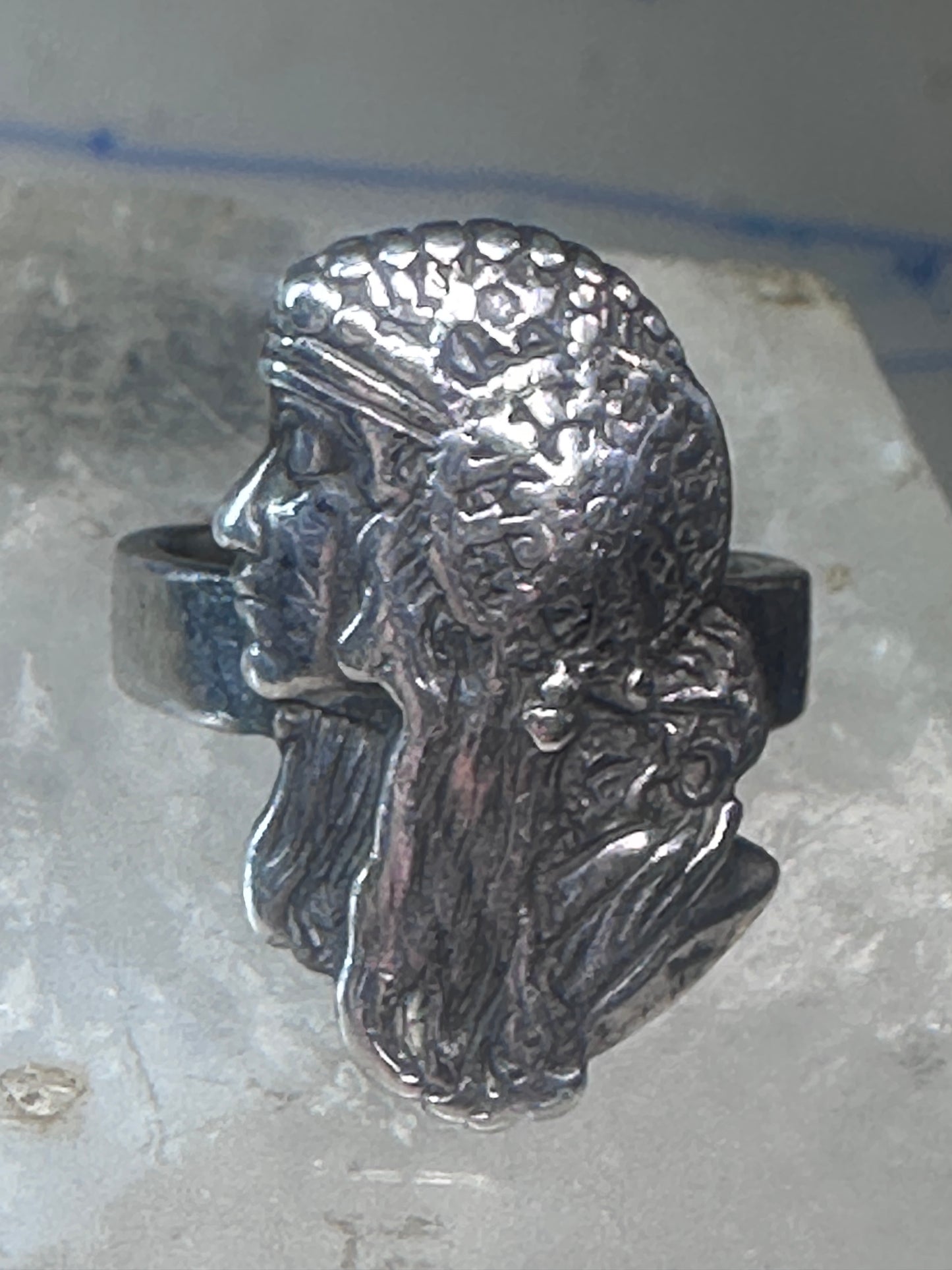 Face ring Art Deco style band size 7.25 sterling silver women