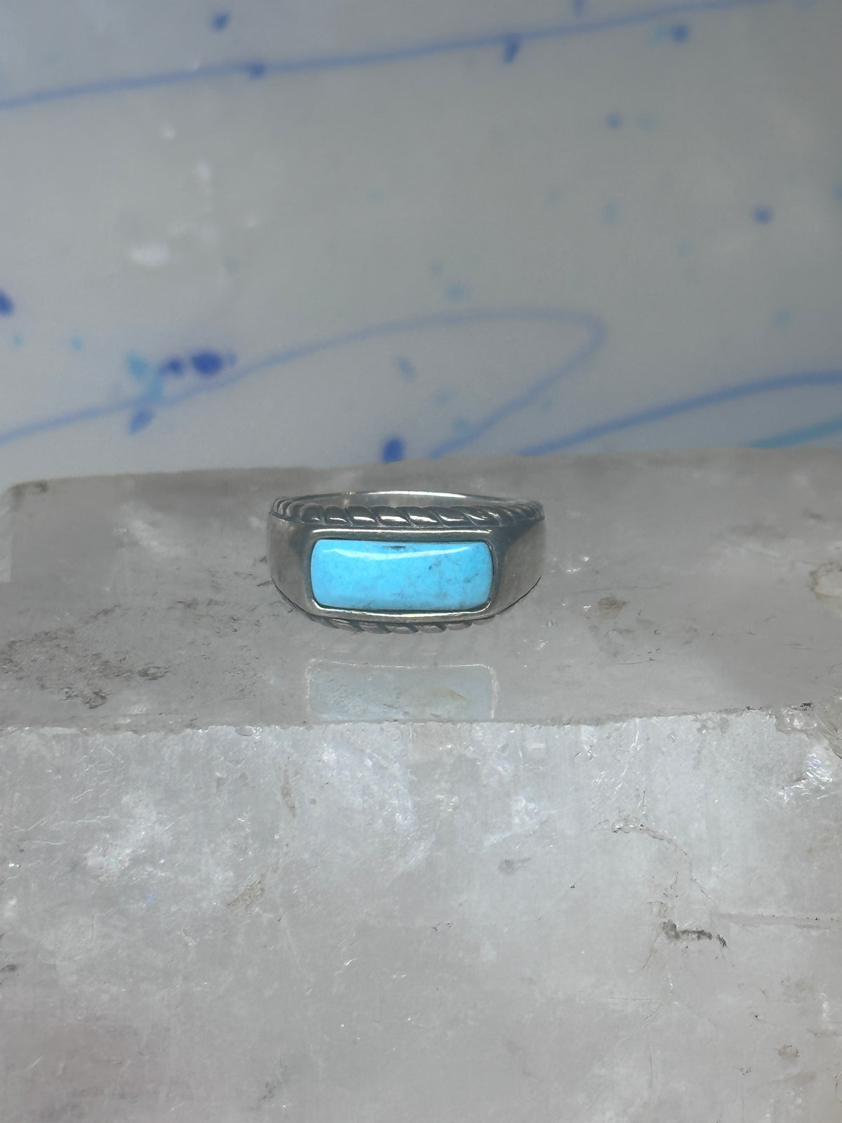 Vintage Sterling Silver Bar Turquoise Rope Ring Carolyn Pollack Size 9 925
