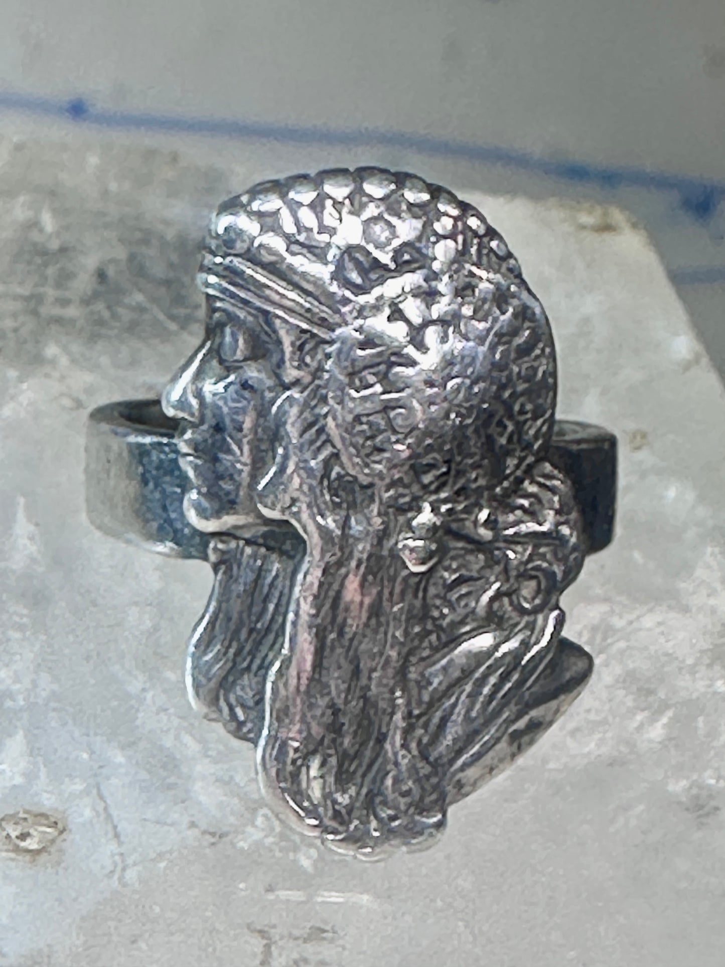 Face ring Art Deco style band size 7.25 sterling silver women