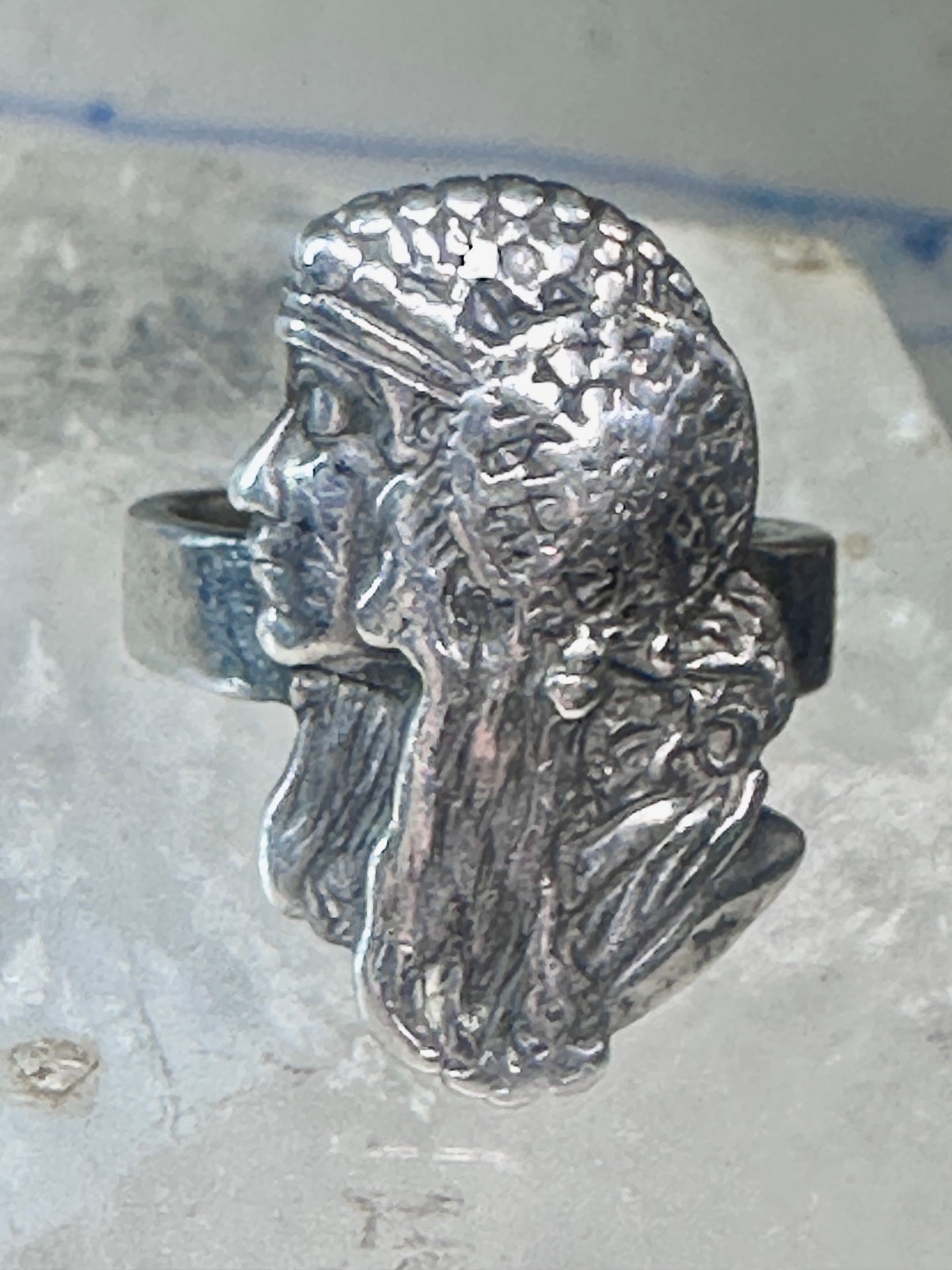 Face ring Art Deco style band size 7.25 sterling silver women