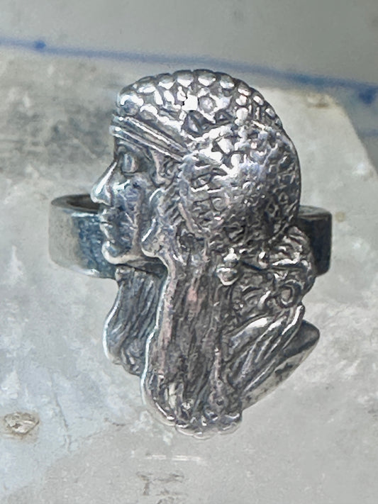 Face ring Art Deco style band size 7.25 sterling silver women