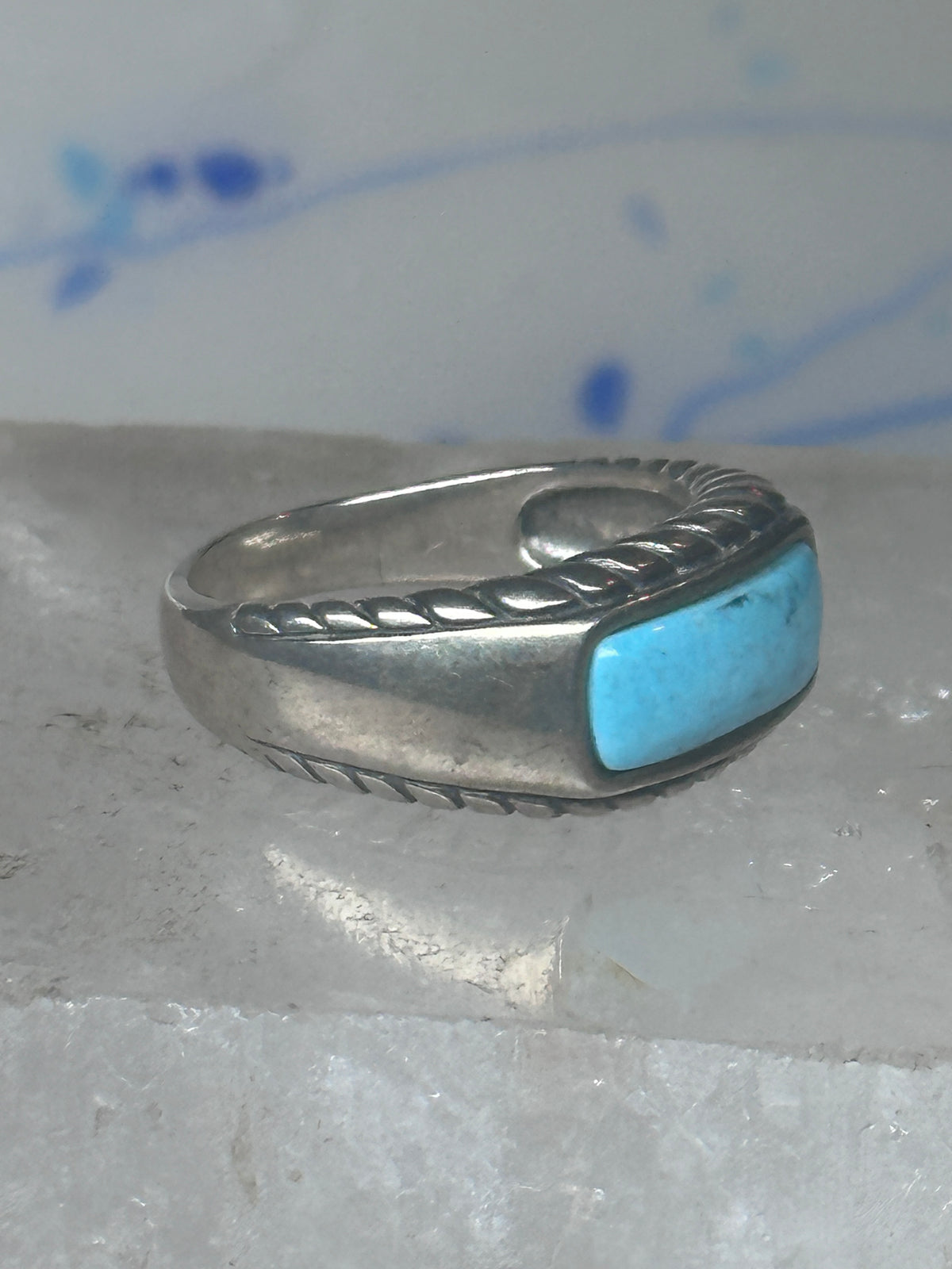 Vintage Sterling Silver Bar Turquoise Rope Ring Carolyn Pollack Size 9 925