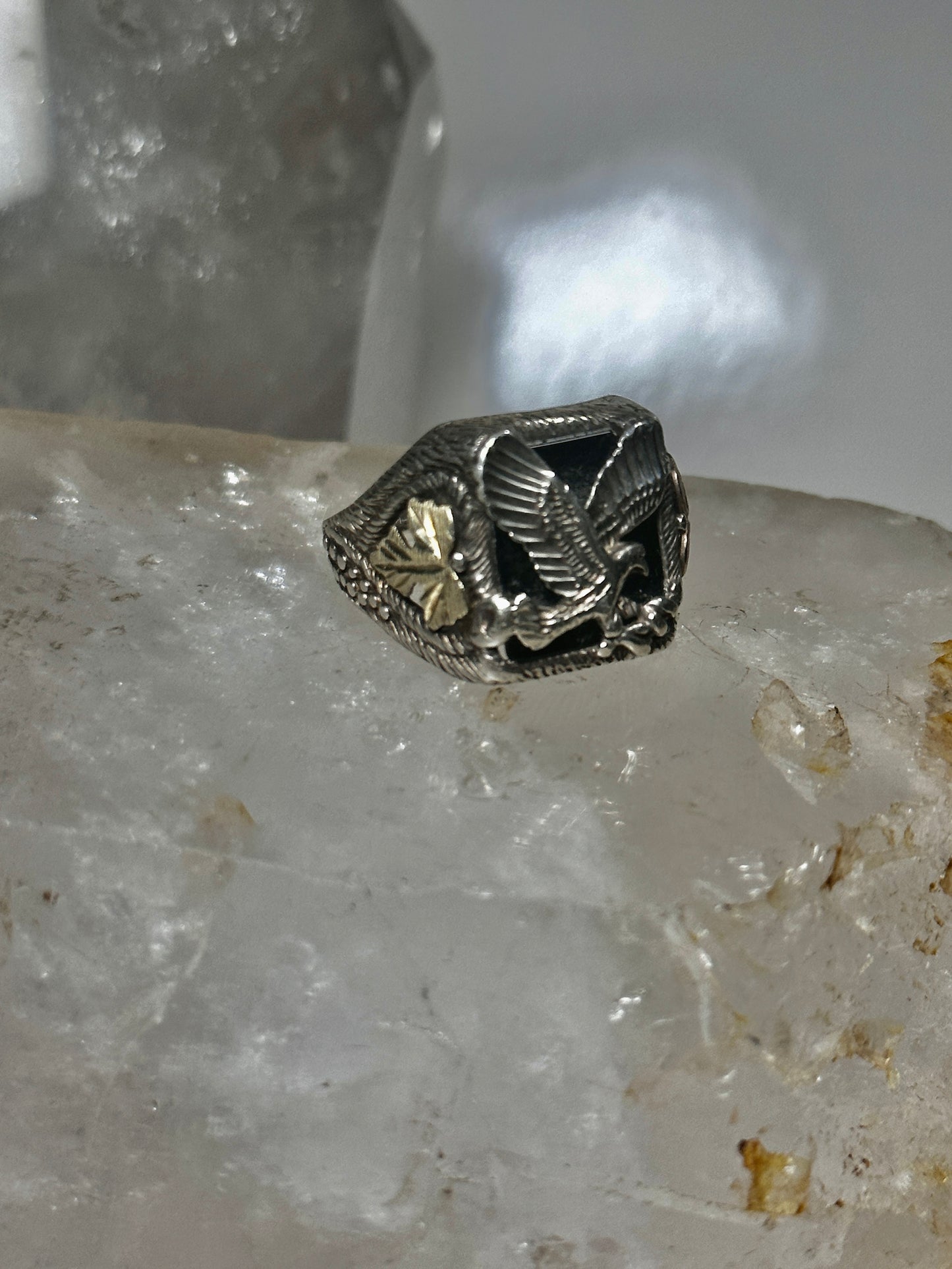 Eagle ring size 10 Black Hills Gold onyx leaves sterling silver band women men