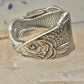 Fish spoon ring size 7.50 adjustable fishermen sterling silver band