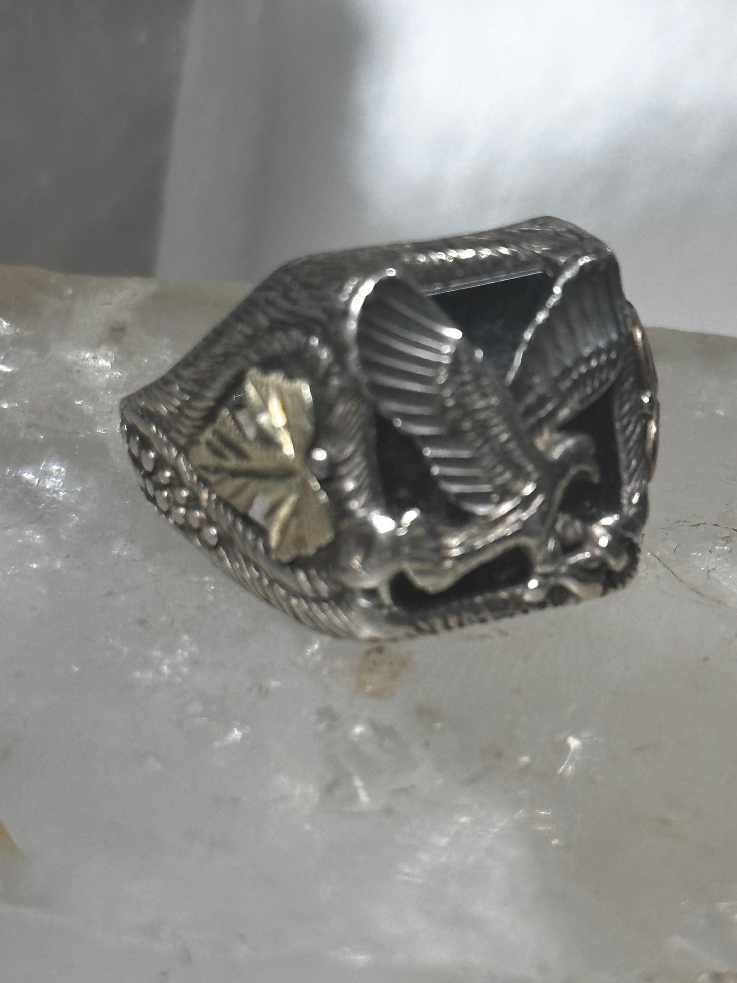 Eagle ring size 10 Black Hills Gold onyx leaves sterling silver band women men