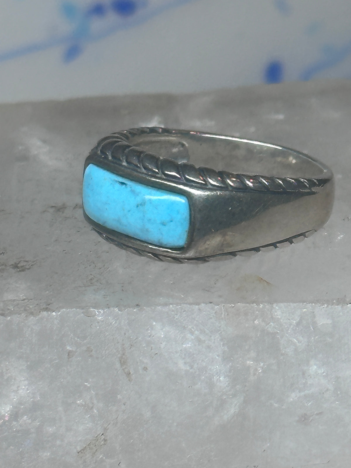Vintage Sterling Silver Bar Turquoise Rope Ring Carolyn Pollack Size 9 925