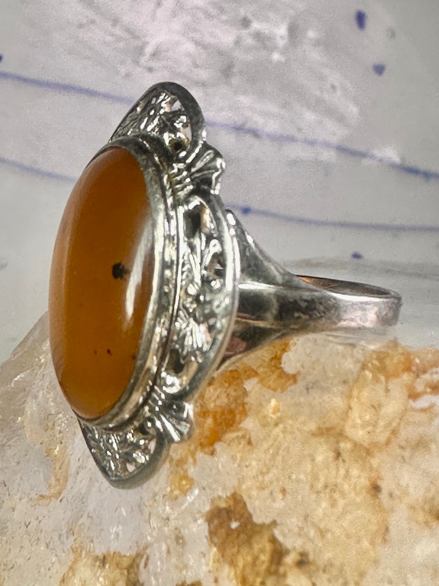 Black Hills Gold ring long stone leaves size 7.50 sterling silver women girls