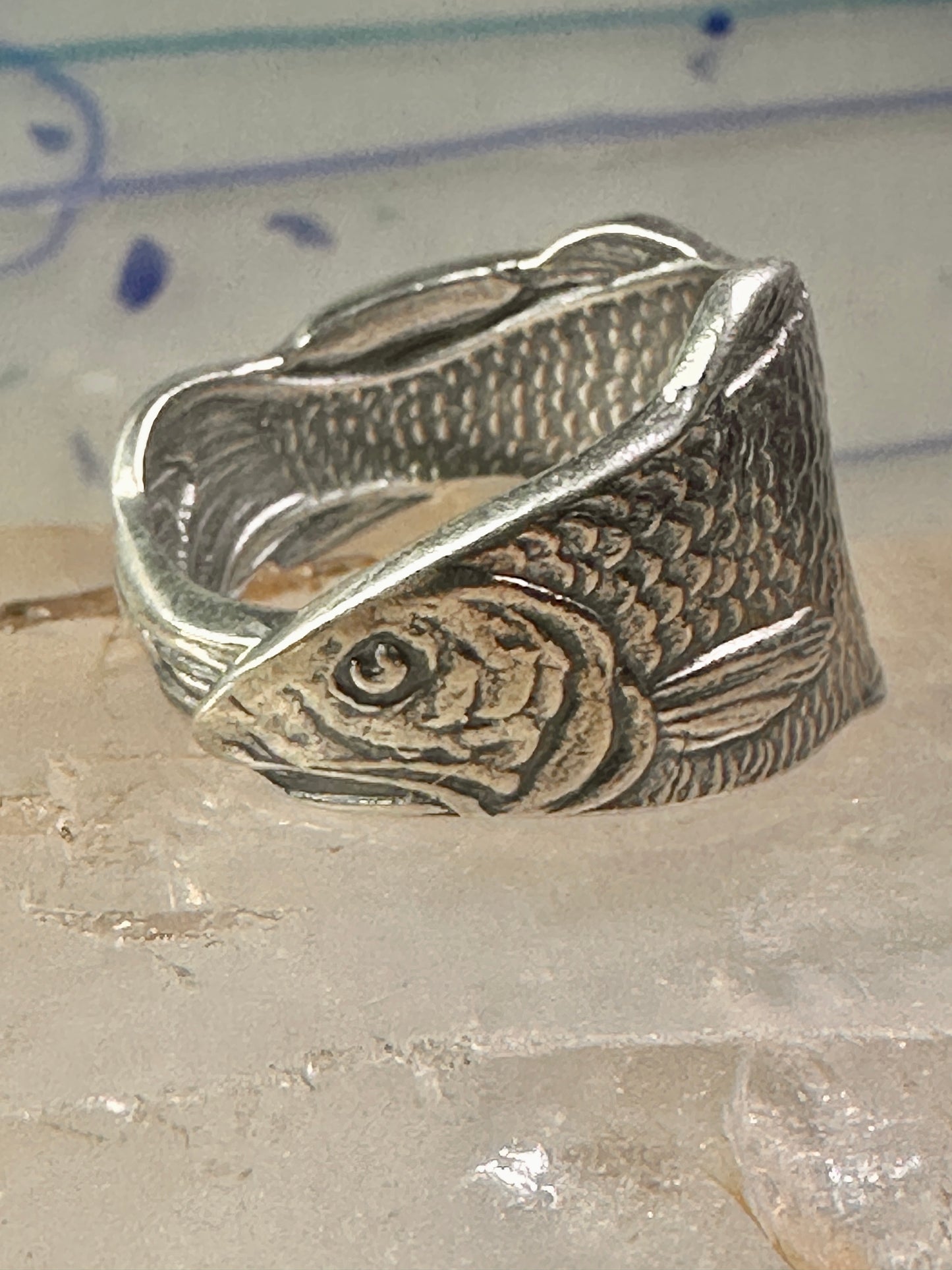 Fish spoon ring size 7.50 adjustable fishermen sterling silver band