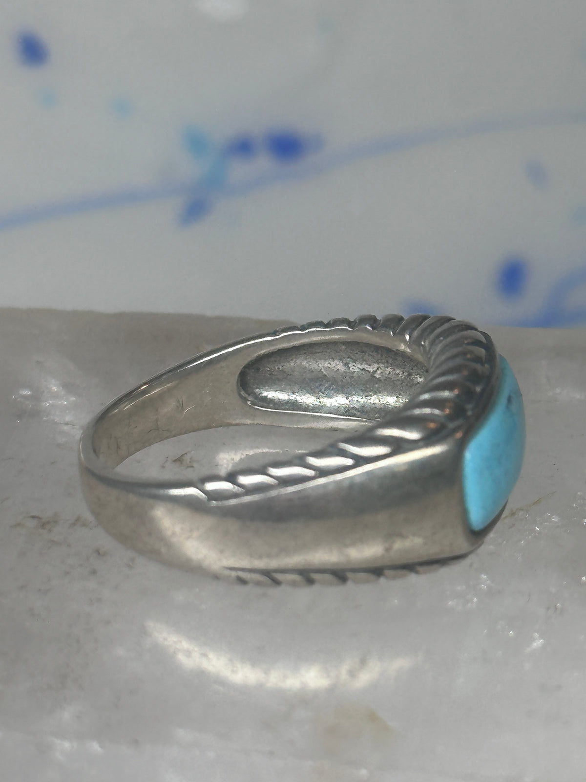 Vintage Sterling Silver Bar Turquoise Rope Ring Carolyn Pollack Size 9 925