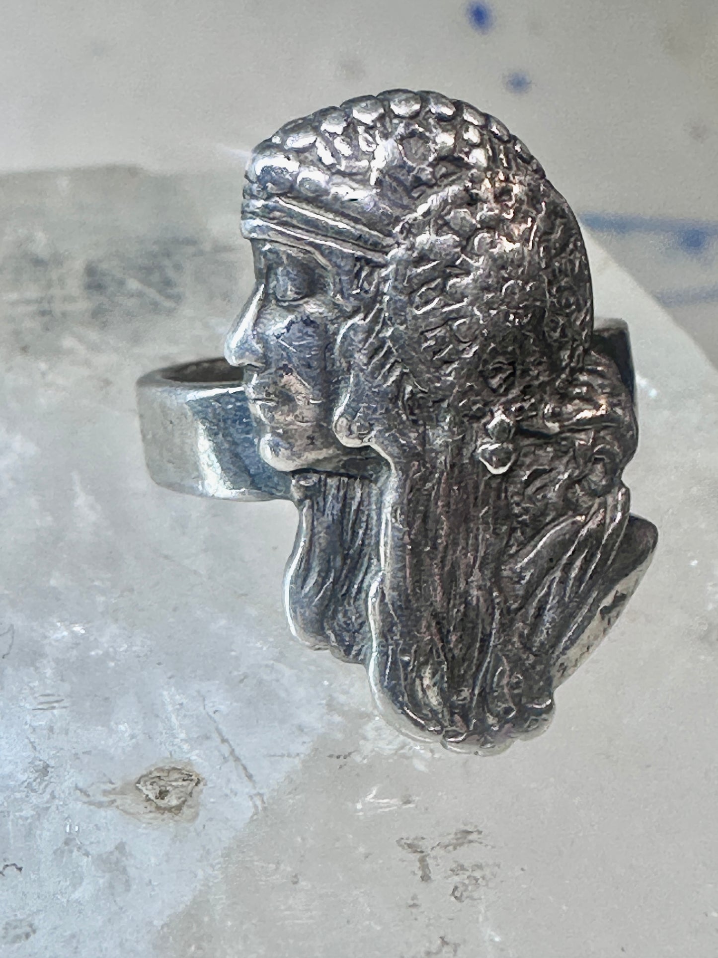 Face ring Art Deco style band size 7.25 sterling silver women