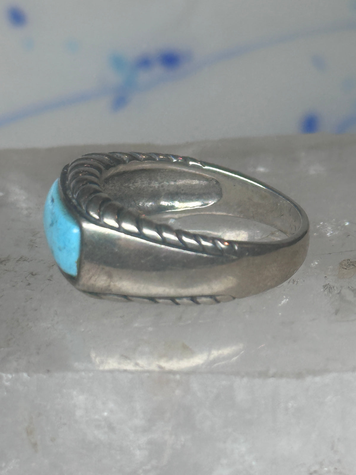 Vintage Sterling Silver Bar Turquoise Rope Ring Carolyn Pollack Size 9 925