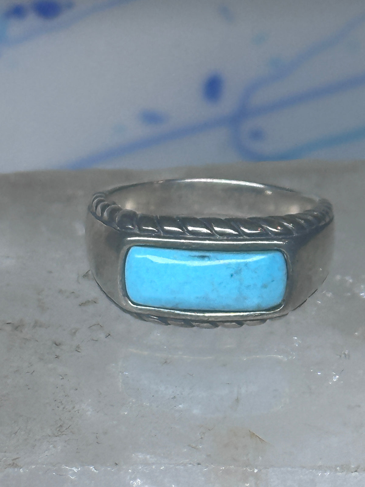 Vintage Sterling Silver Bar Turquoise Rope Ring Carolyn Pollack Size 9 925