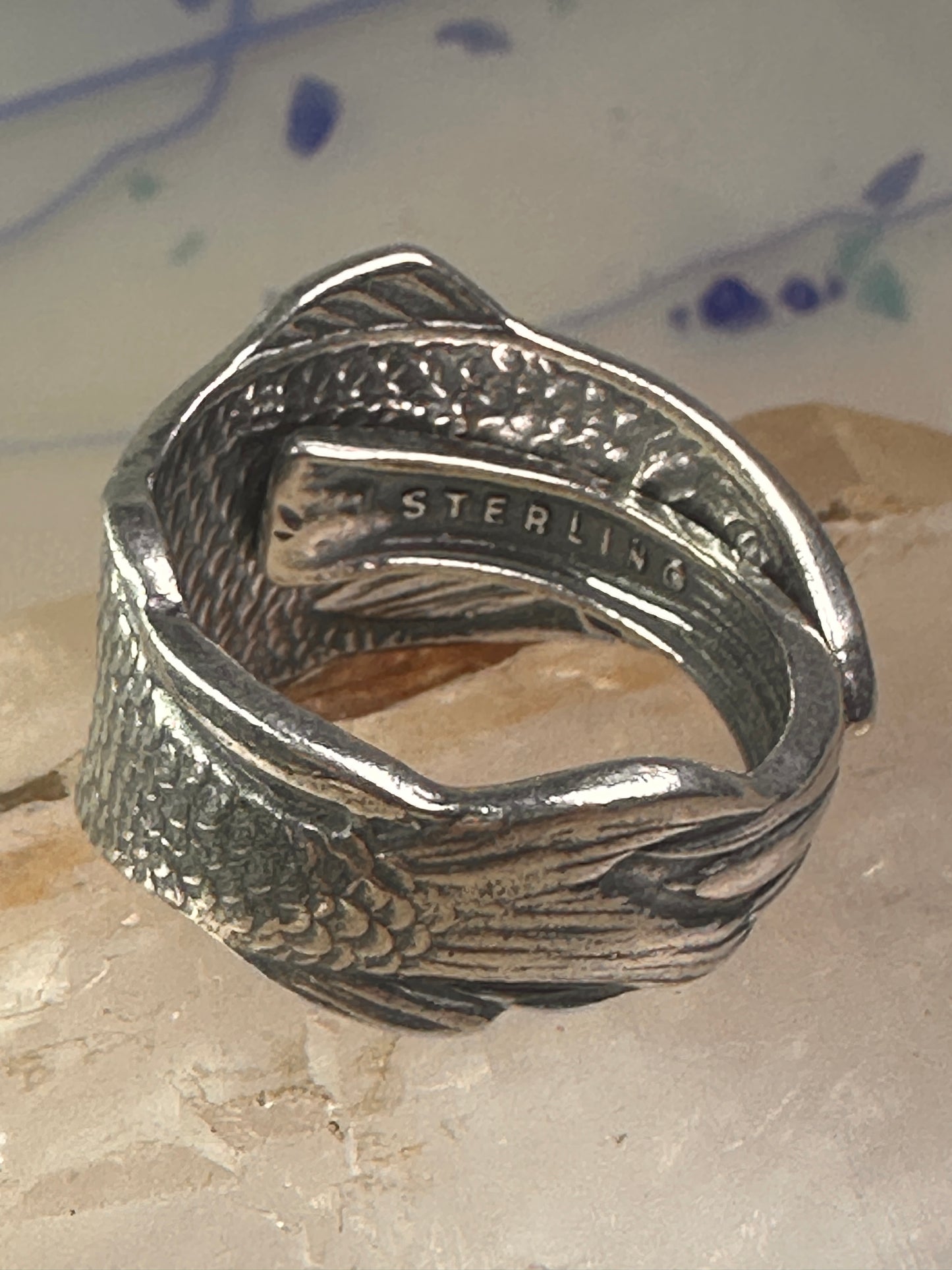 Fish spoon ring size 7.50 adjustable fishermen sterling silver band