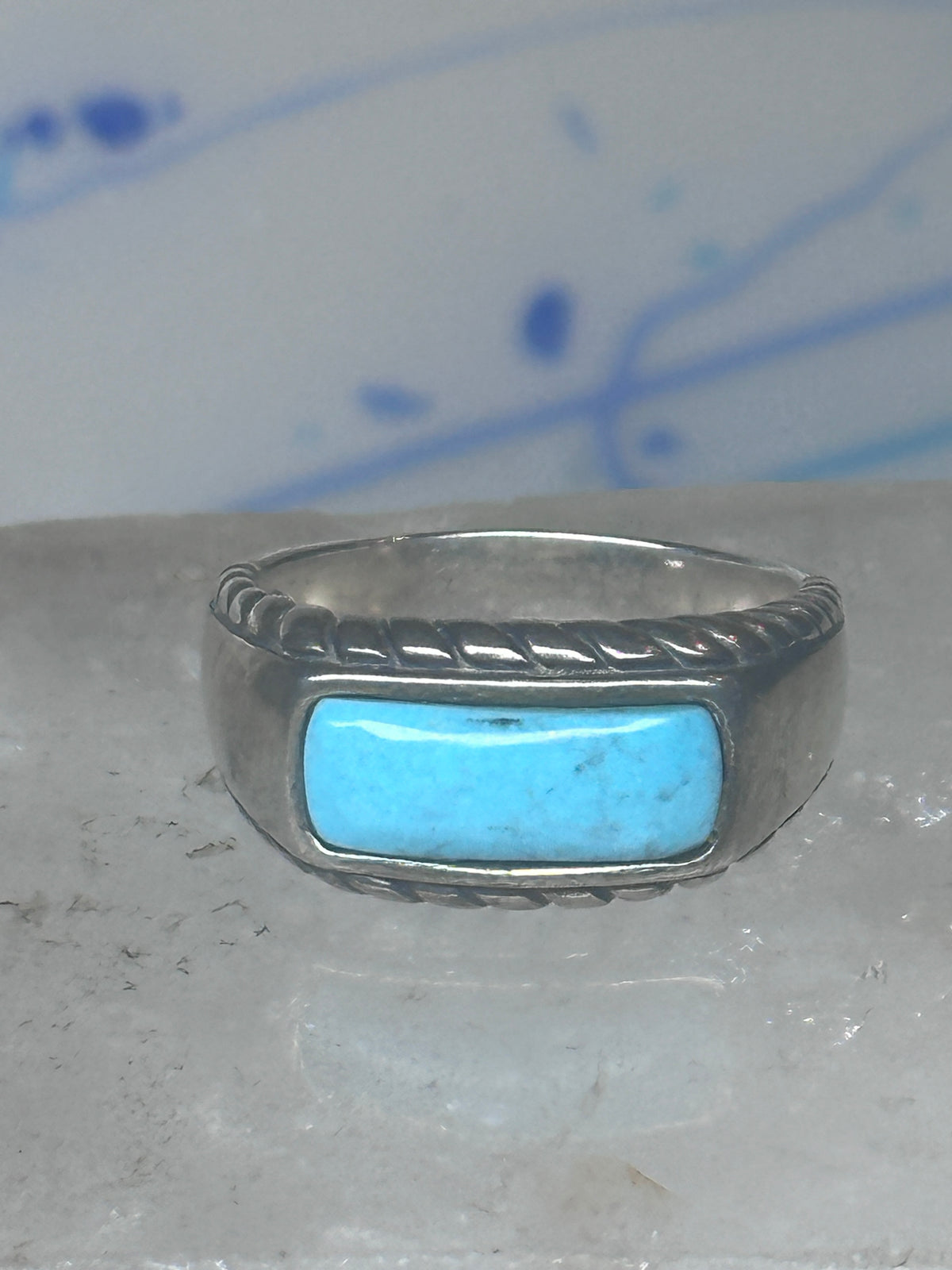 Vintage Sterling Silver Bar Turquoise Rope Ring Carolyn Pollack Size 9 925