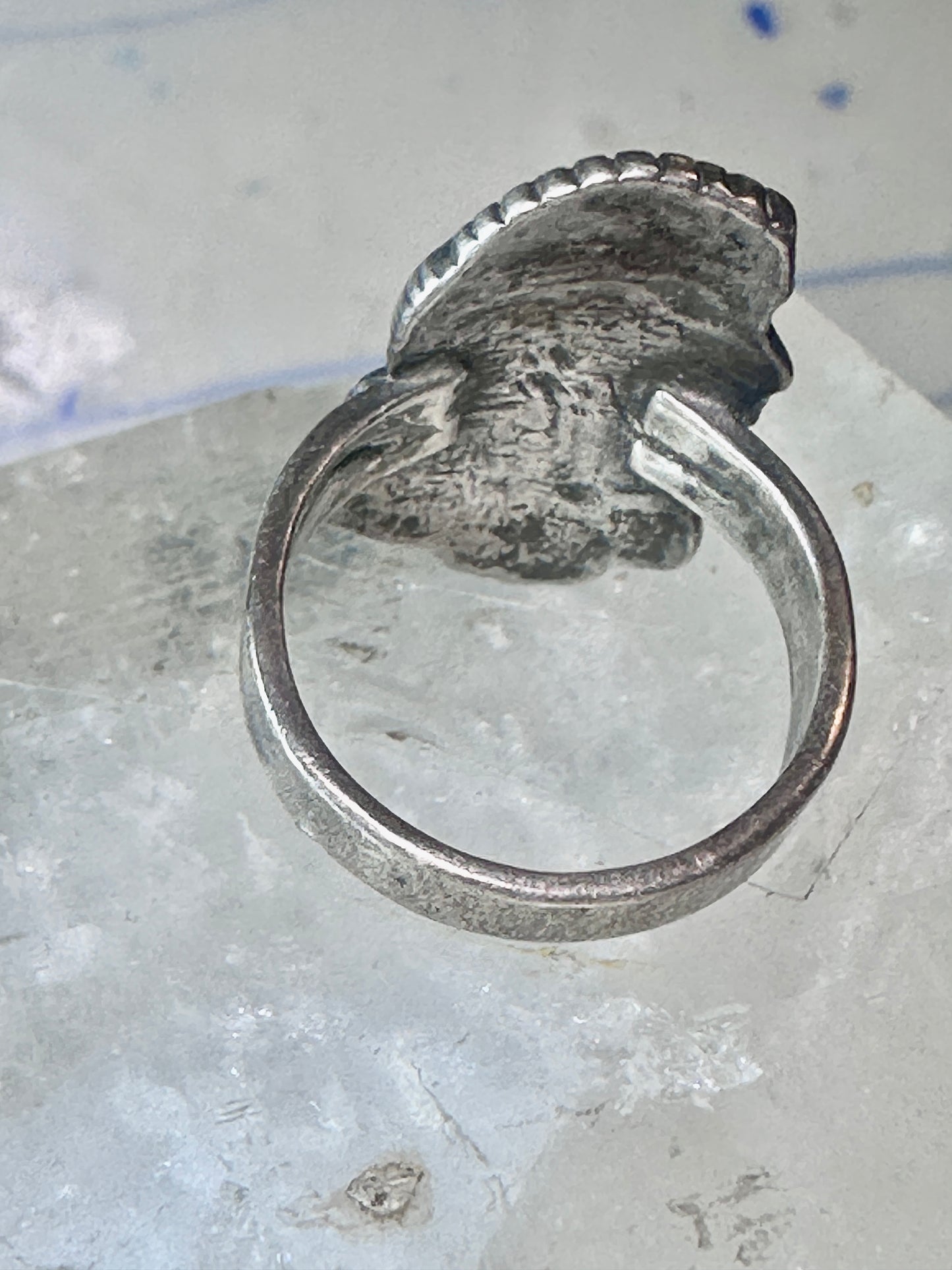 Face ring Art Deco style band size 7.25 sterling silver women