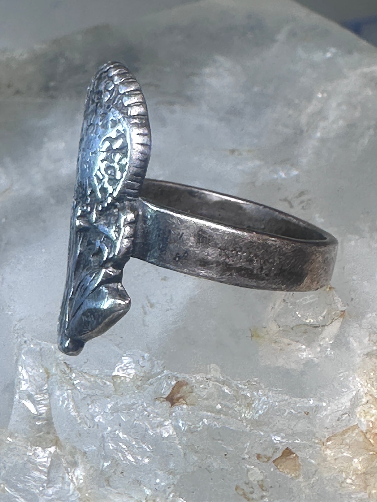 Face ring Art Deco style band size 7.25 sterling silver women