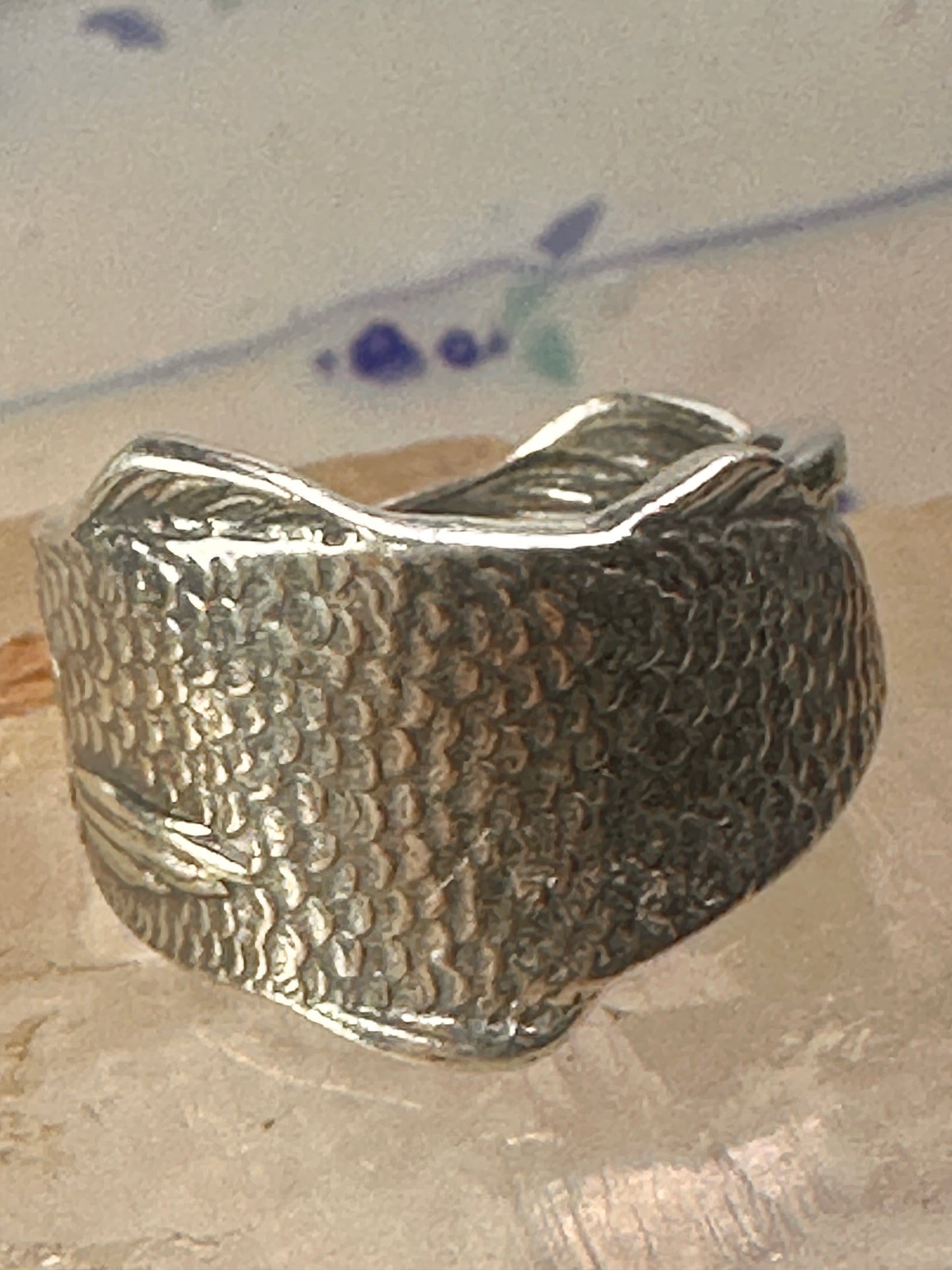 Fish spoon ring size 7.50 adjustable fishermen sterling silver band