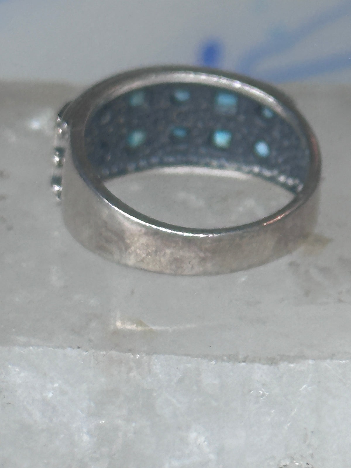 Vintage Sterling Silver Block Turquoise Checkerboard Band Signed SE Size 8.75  925