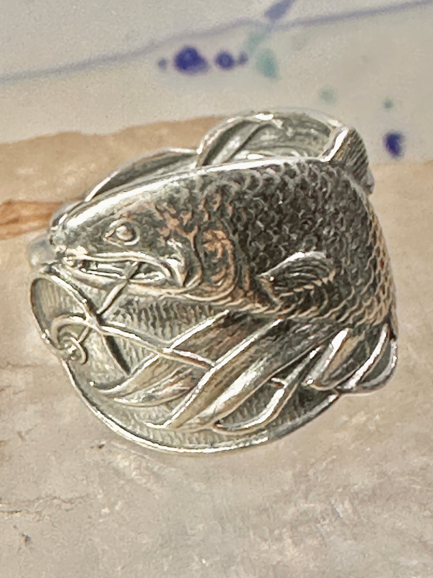 Fish spoon ring size 7 adjustable fishermen sterling silver band e