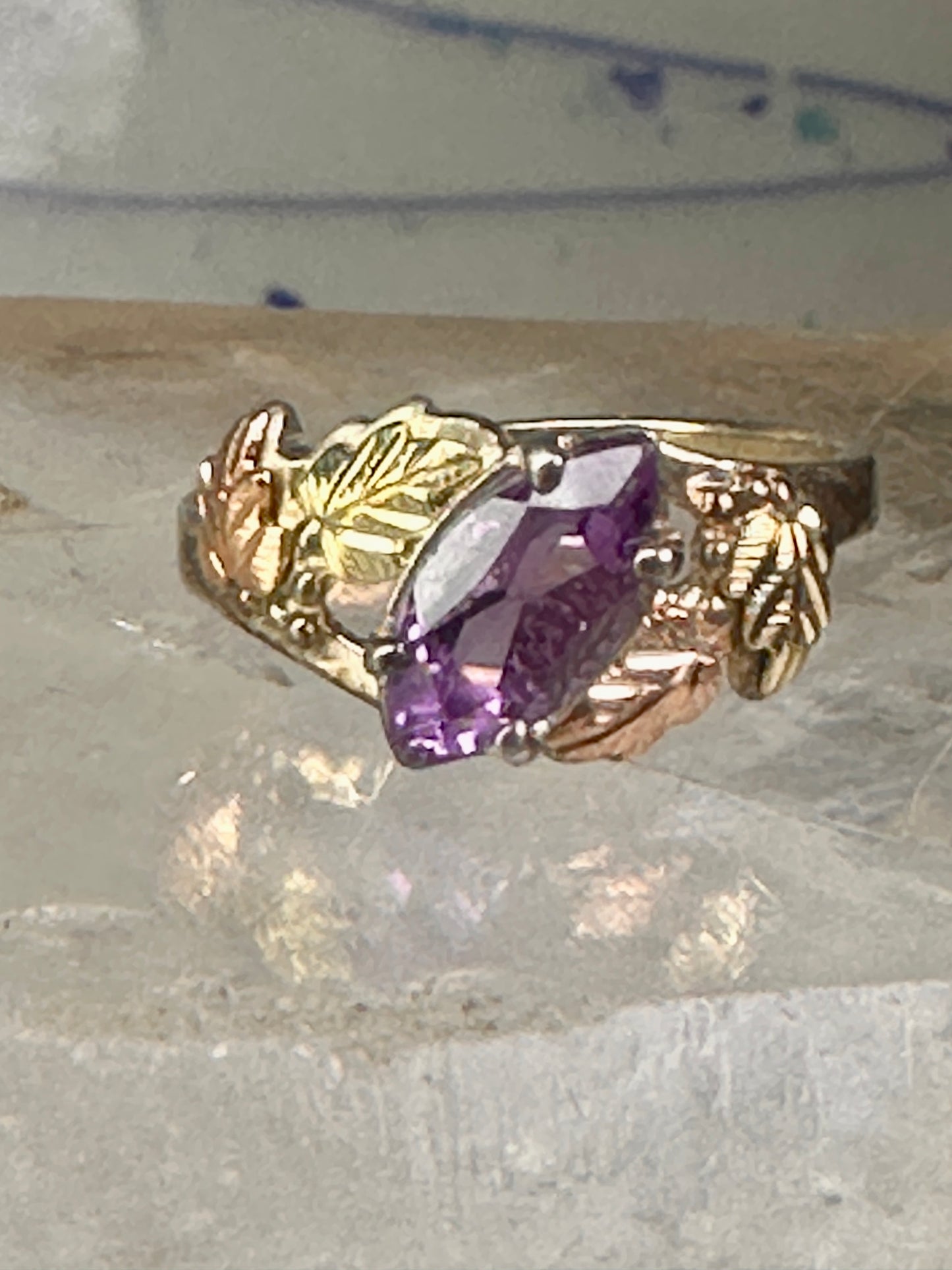 Black Hills Gold ring amethyst leaves size 6.75 sterling silver women girls
