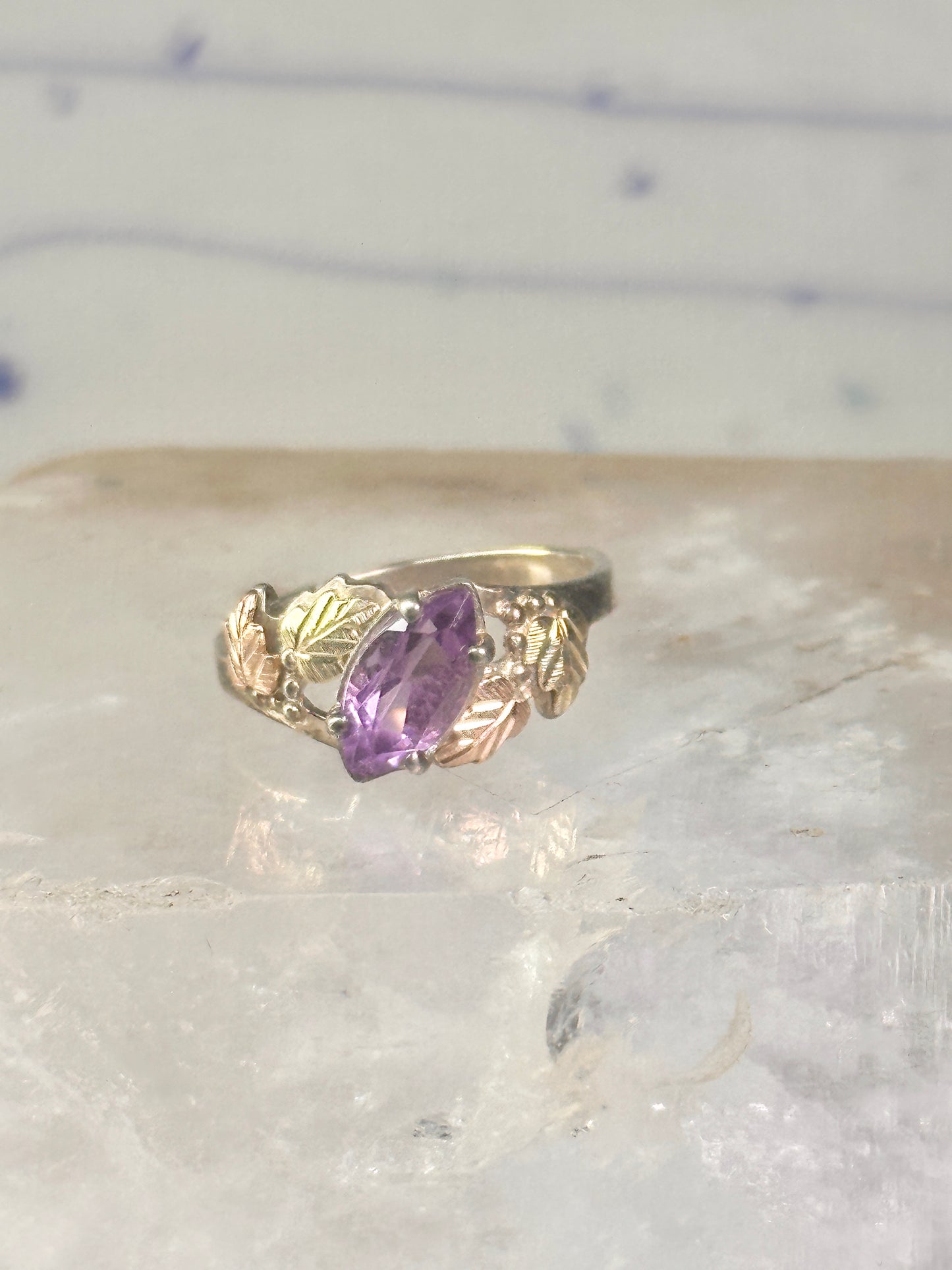Black Hills Gold ring amethyst leaves size 6.75 sterling silver women girls