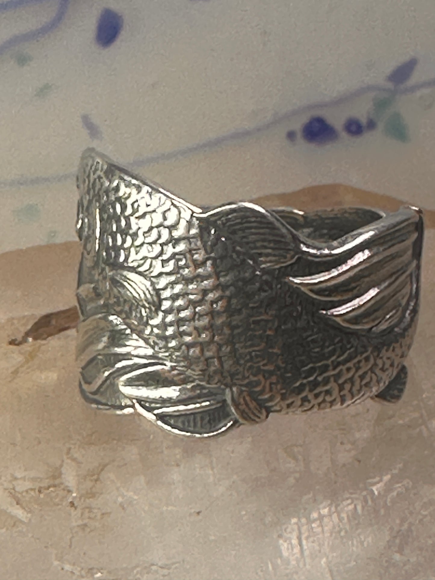 Fish spoon ring size 7 adjustable fishermen sterling silver band e
