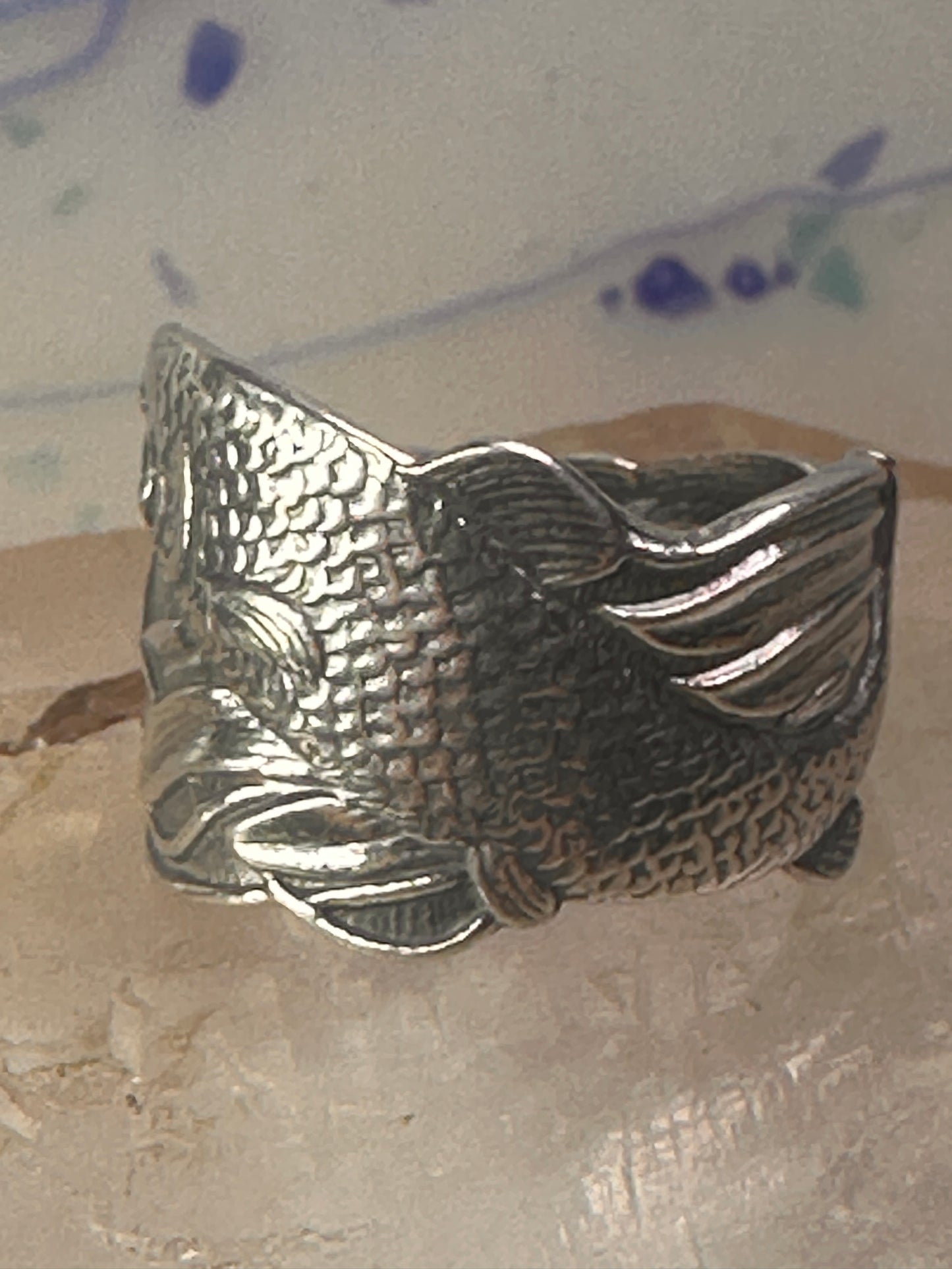 Fish spoon ring size 7 adjustable fishermen sterling silver band e