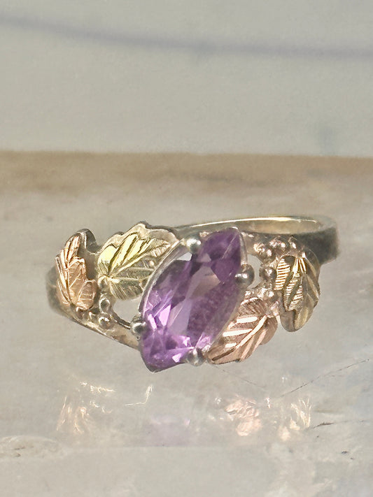 Black Hills Gold ring amethyst leaves size 6.75 sterling silver women girls