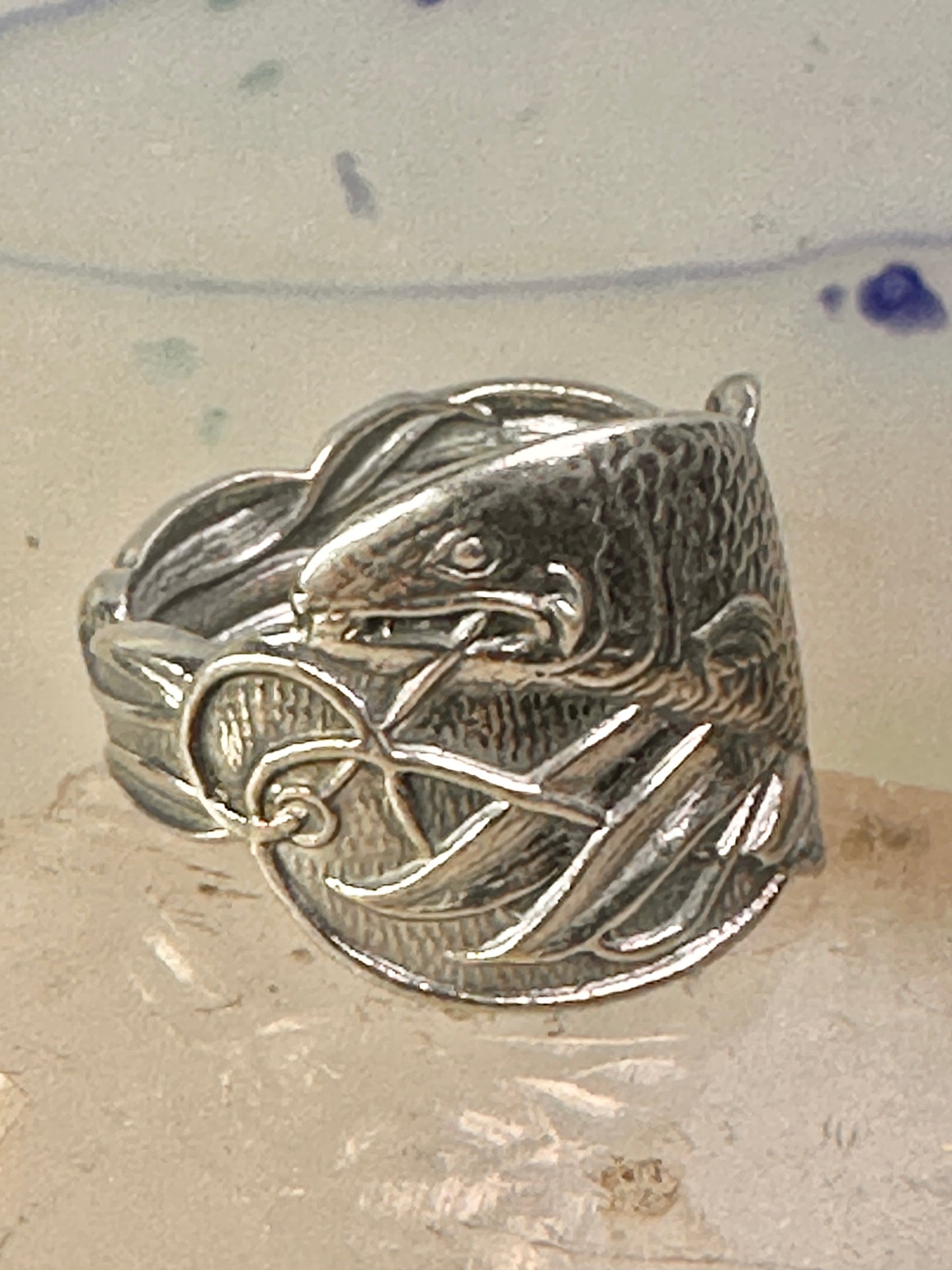 Fish spoon ring size 7 adjustable fishermen sterling silver band e